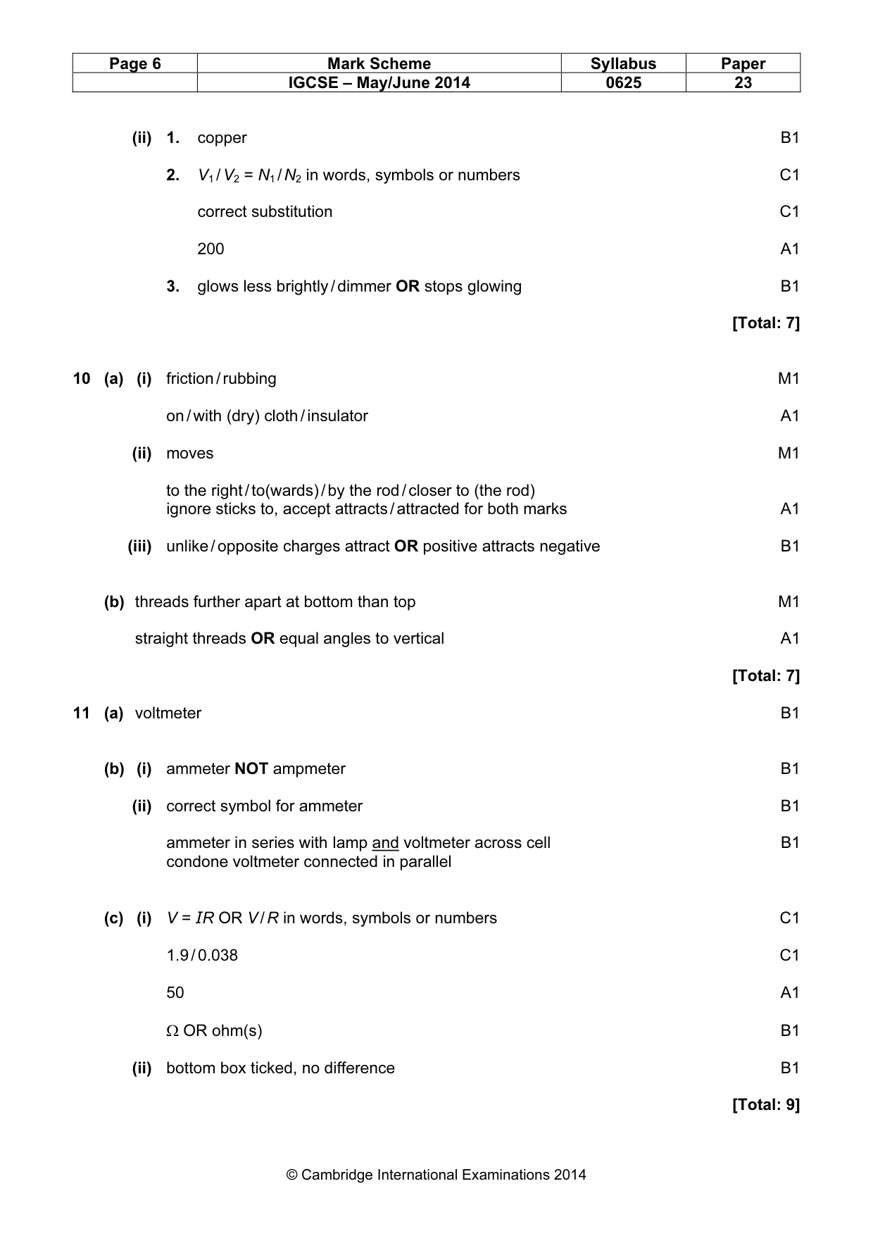 Mark scheme, page 6 of 7
