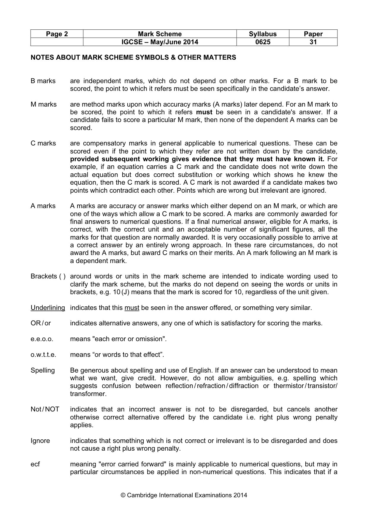 Mark scheme, page 2 of 9