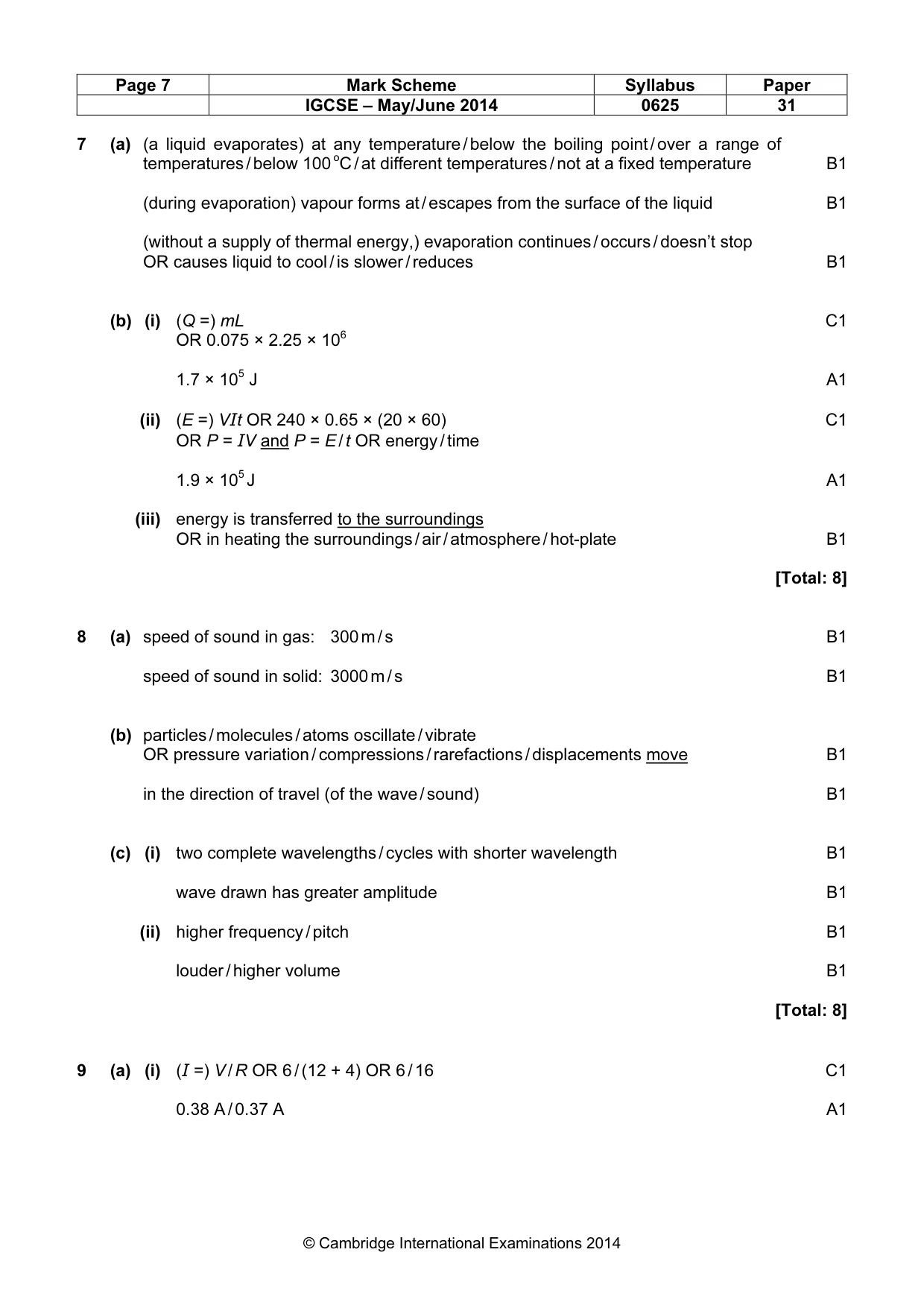 Mark scheme, page 7 of 9