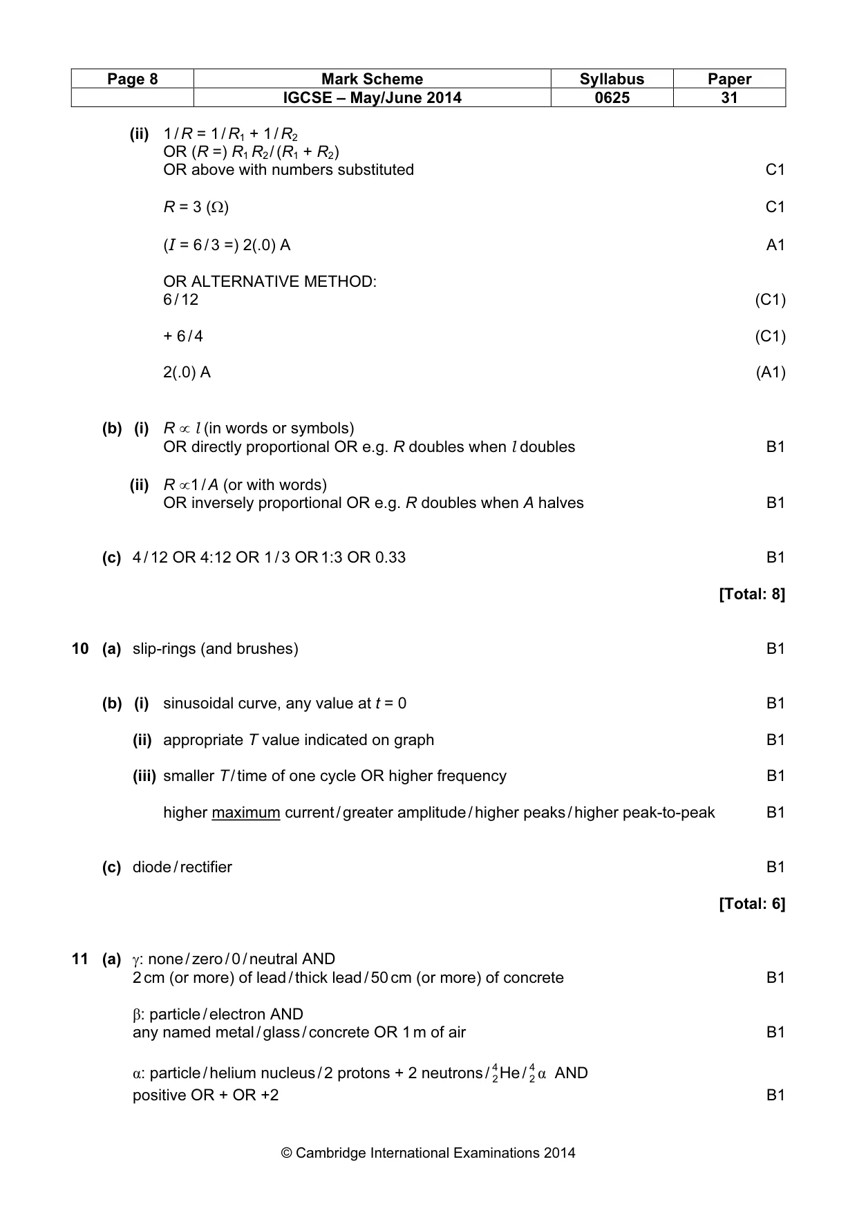 Mark scheme, page 8 of 9