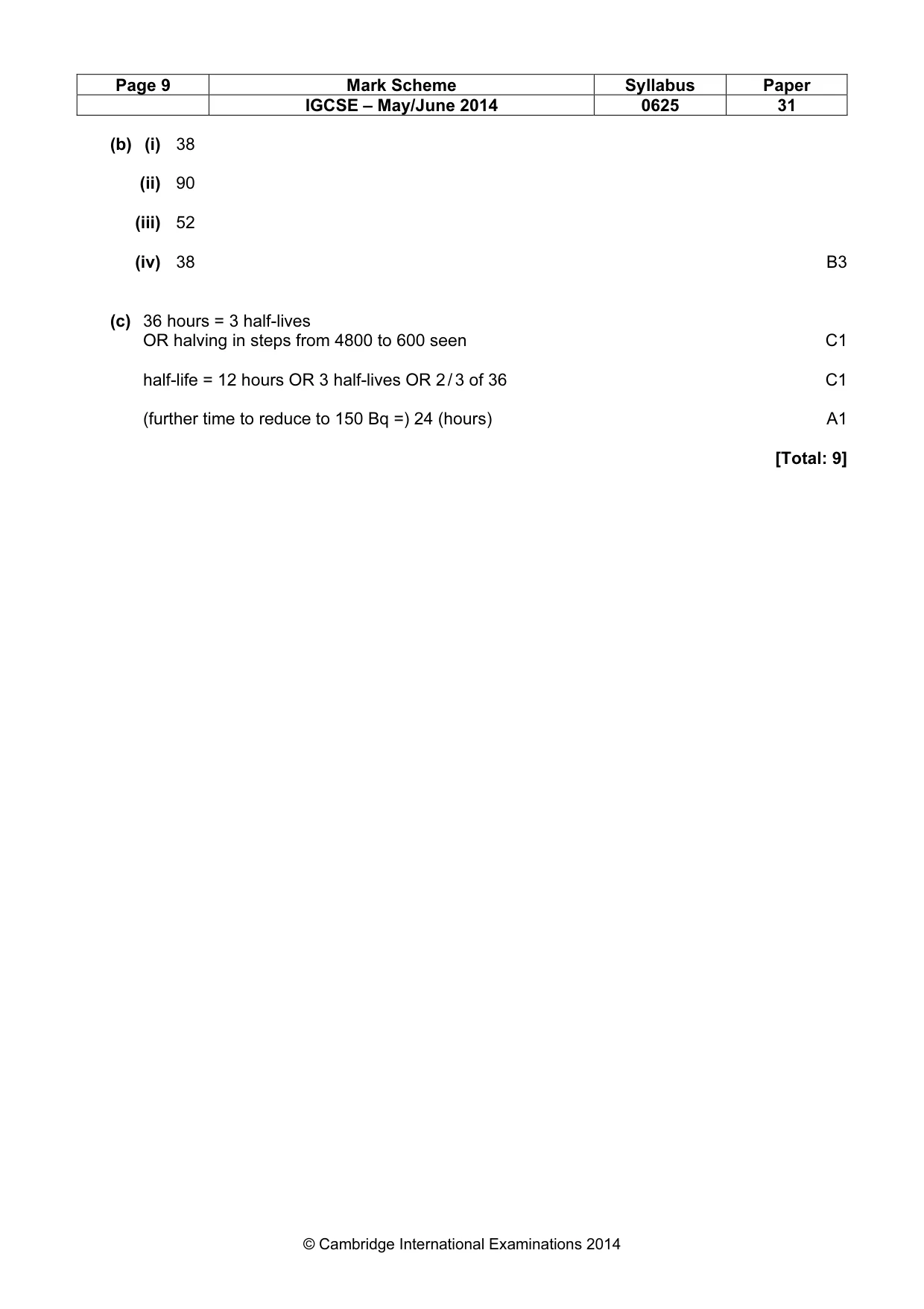 Mark scheme, page 9 of 9