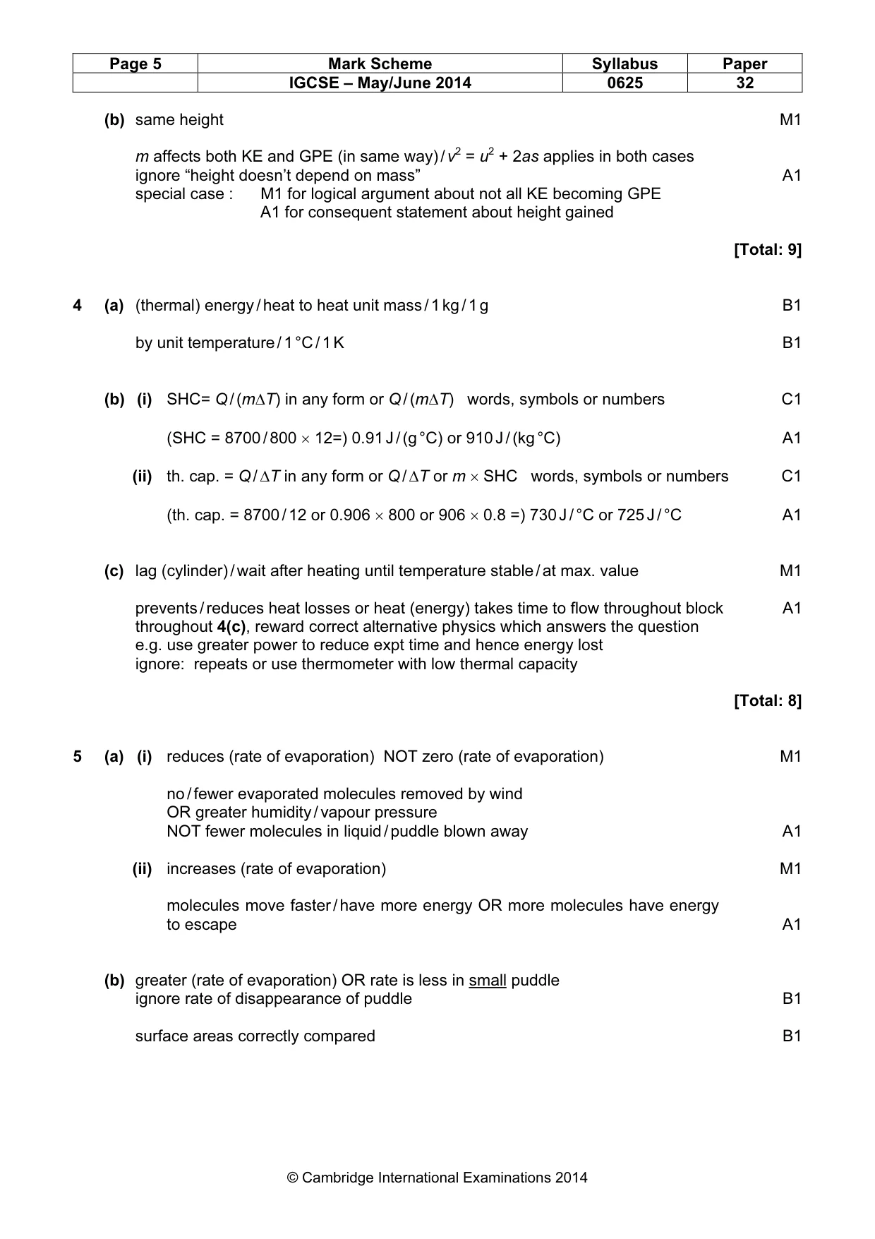 Mark scheme, page 5 of 8