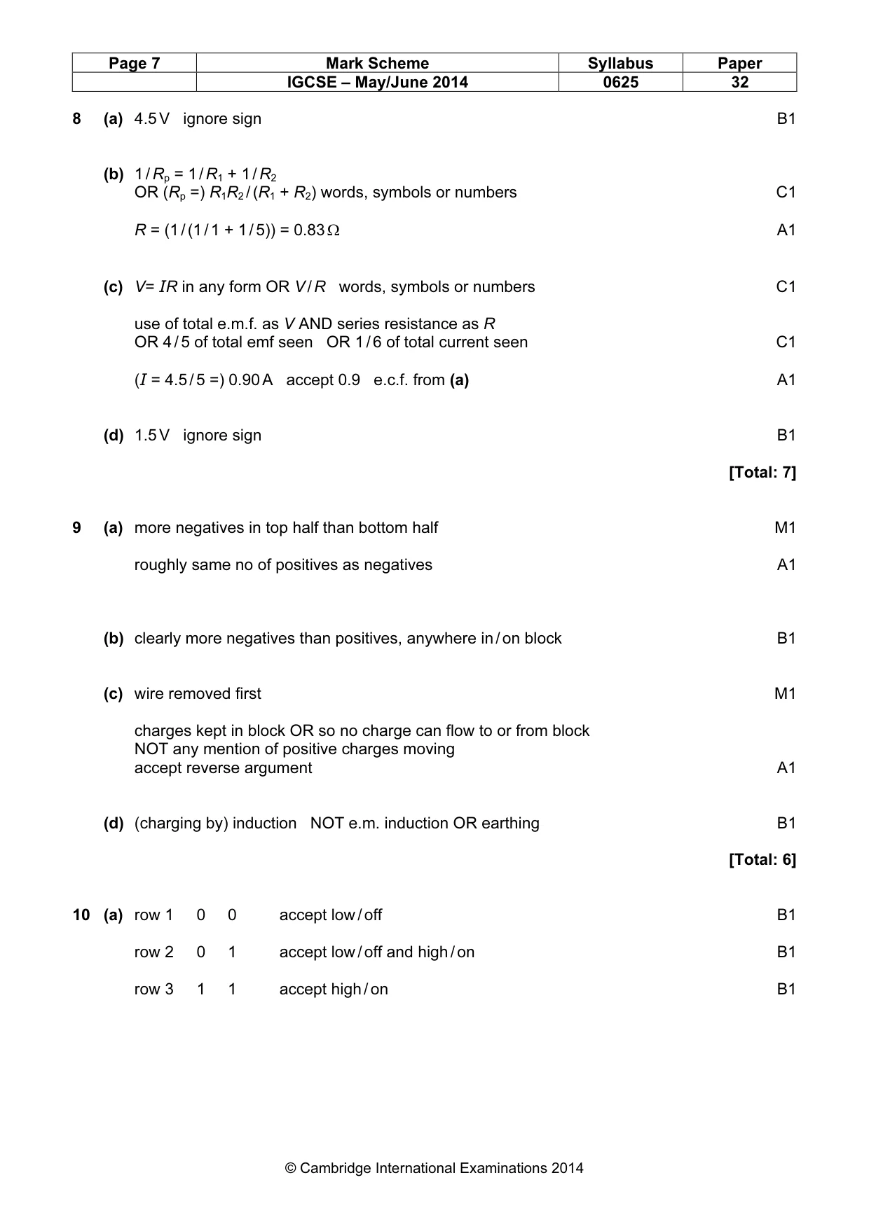 Mark scheme, page 7 of 8