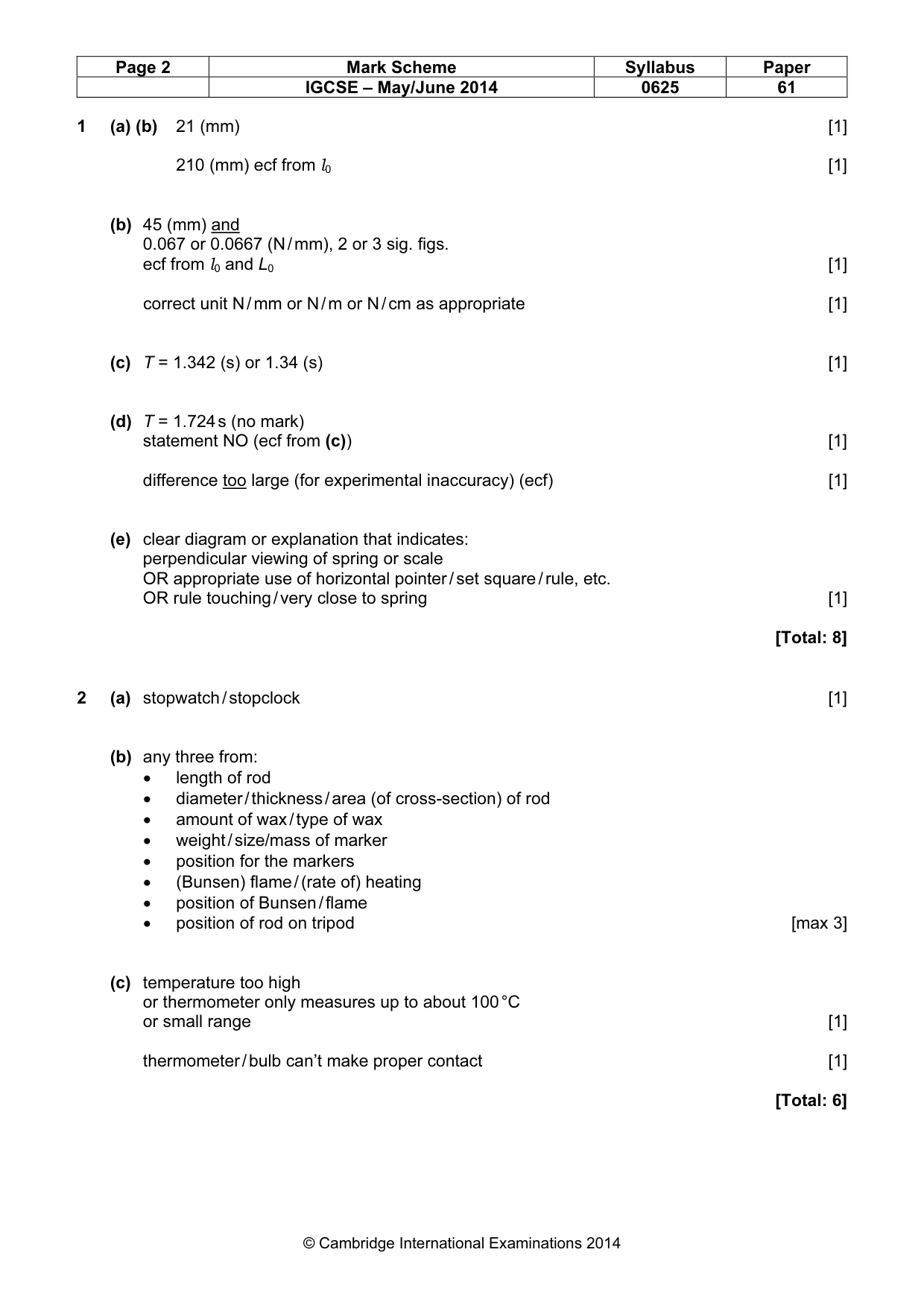 Mark scheme, page 2 of 4