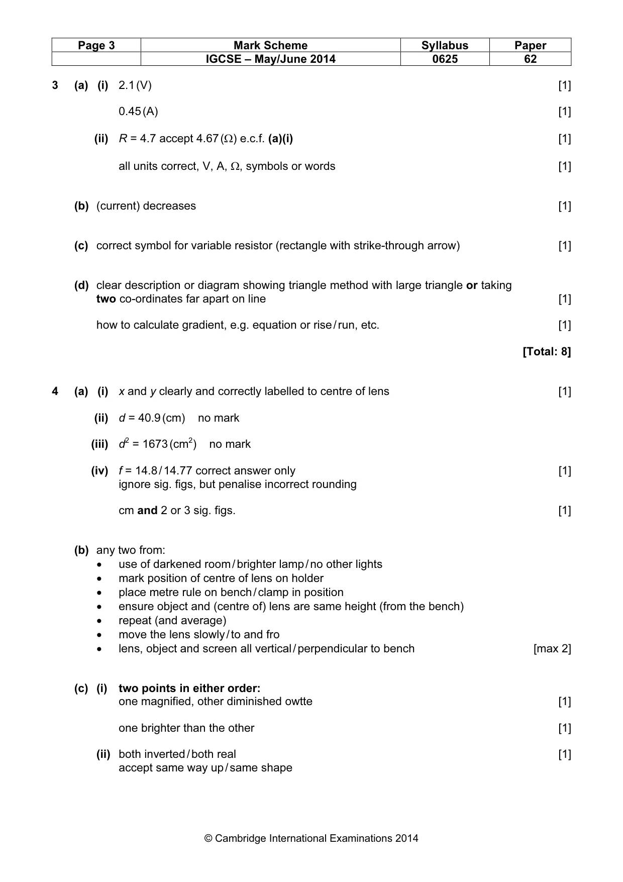 Mark scheme, page 3 of 4