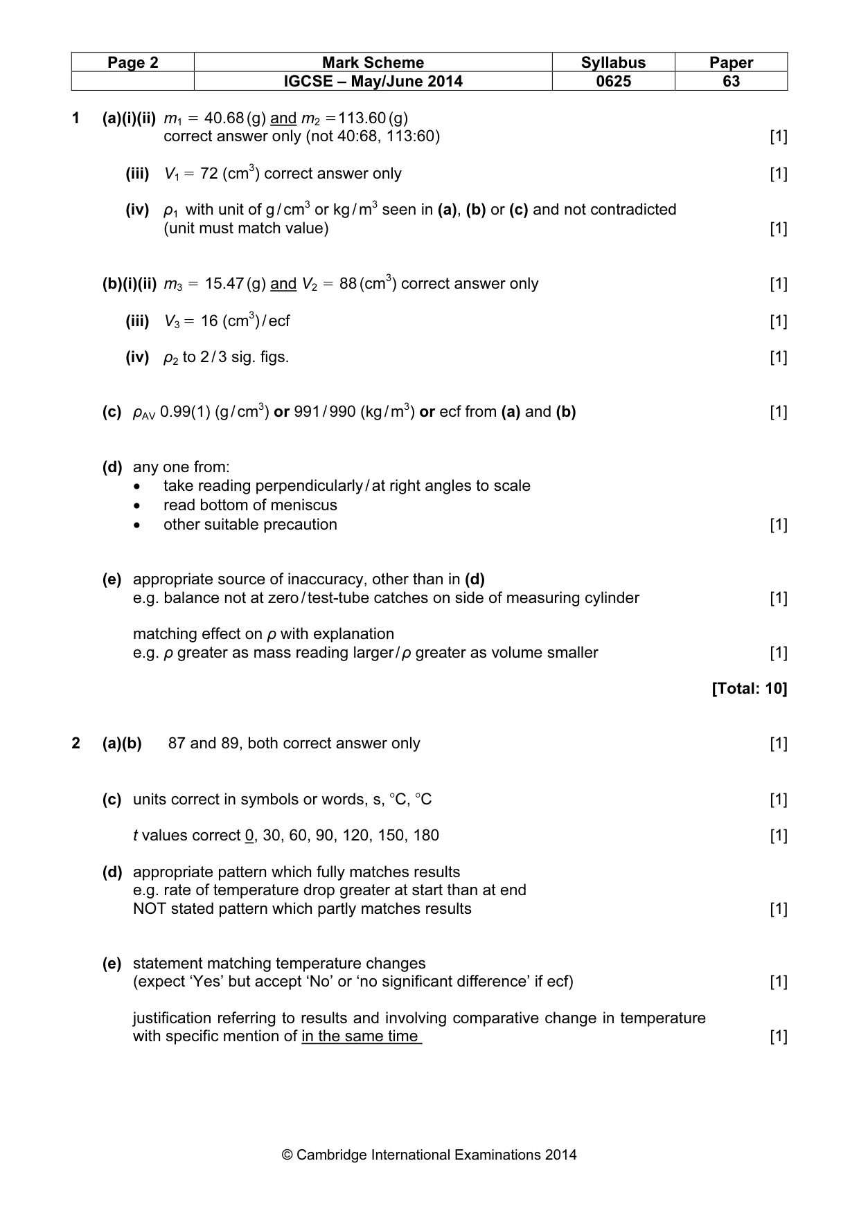 Mark scheme, page 2 of 4