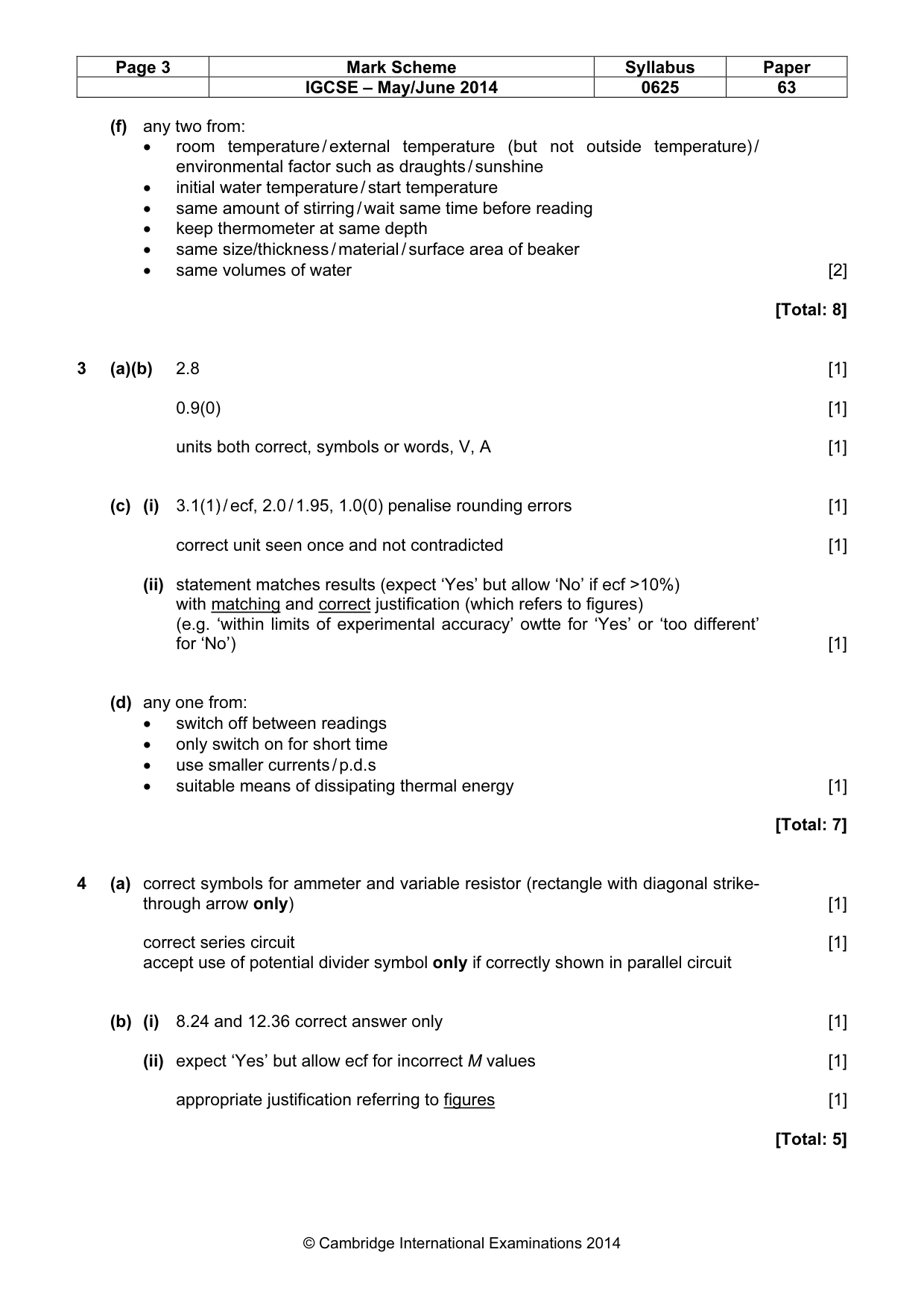Mark scheme, page 3 of 4