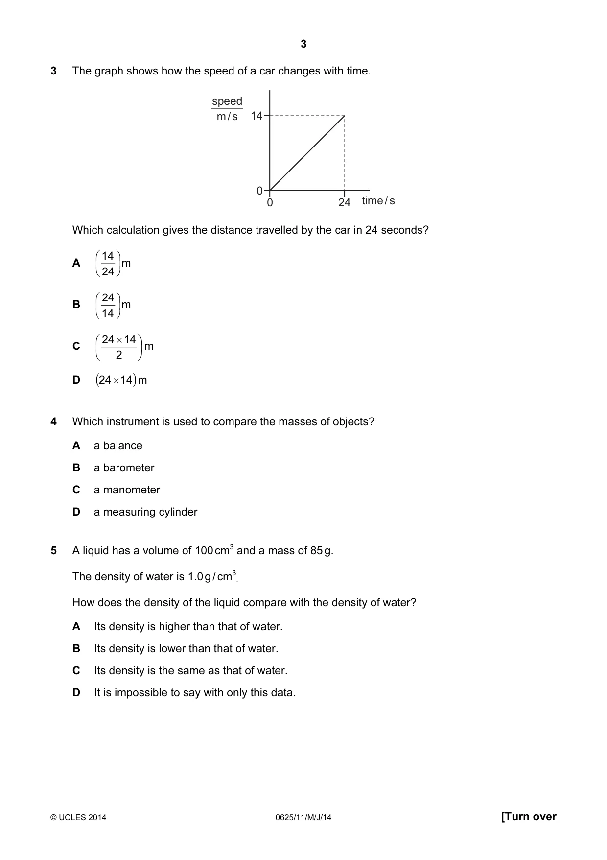 Cambridge IGCSE Physics 0625 2014 May/June Paper 1 · Variant 1 question paper, page 3 of 20