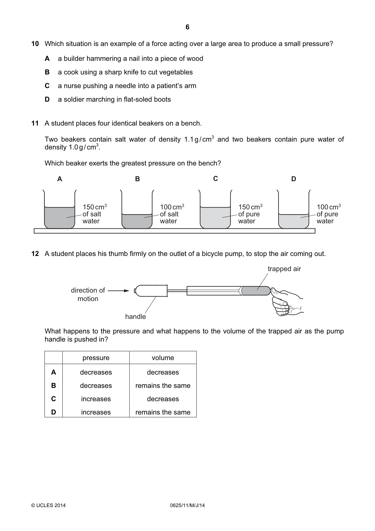 Cambridge IGCSE Physics 0625 2014 May/June Paper 1 · Variant 1 question paper, page 6 of 20