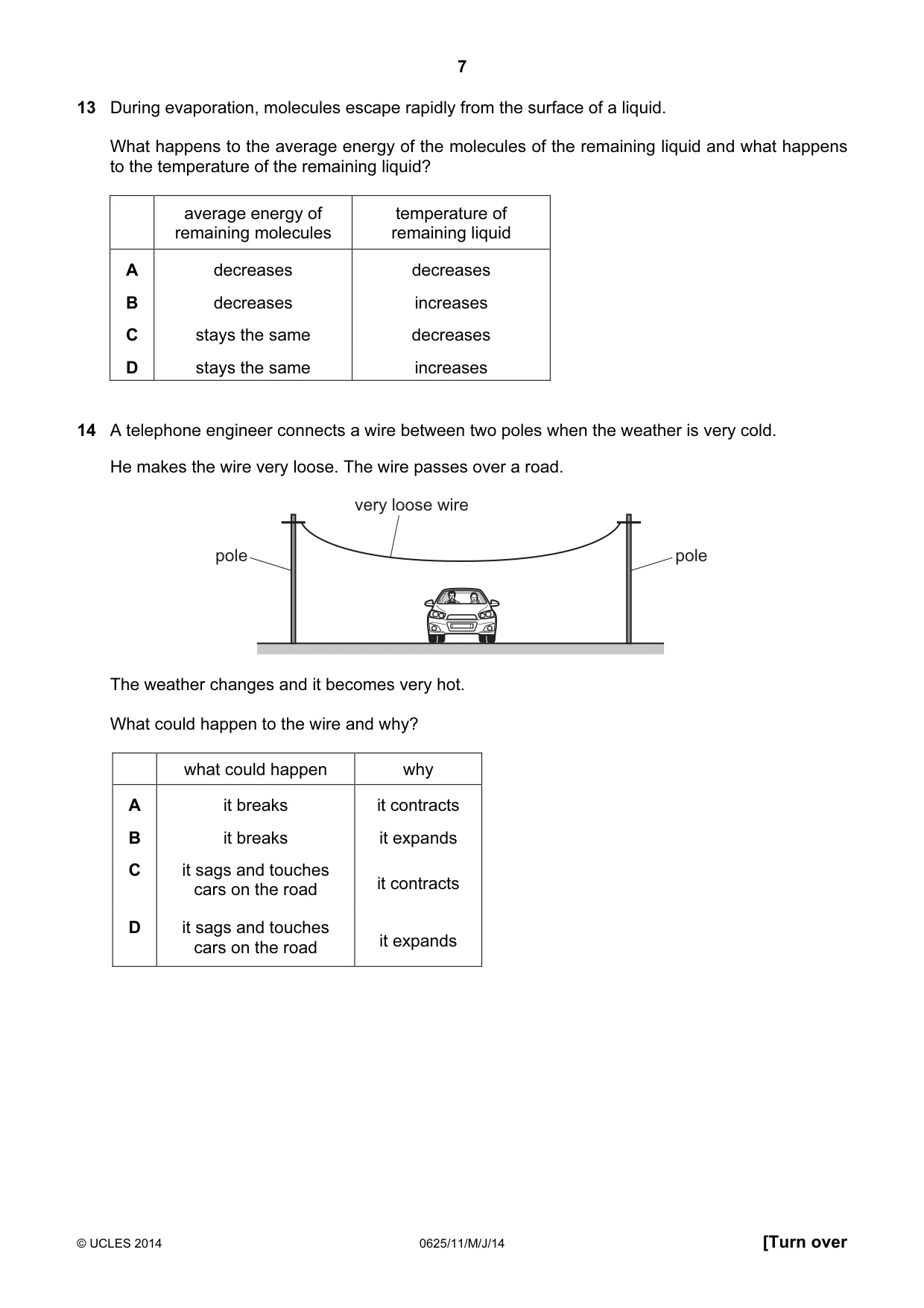 Cambridge IGCSE Physics 0625 2014 May/June Paper 1 · Variant 1 question paper, page 7 of 20
