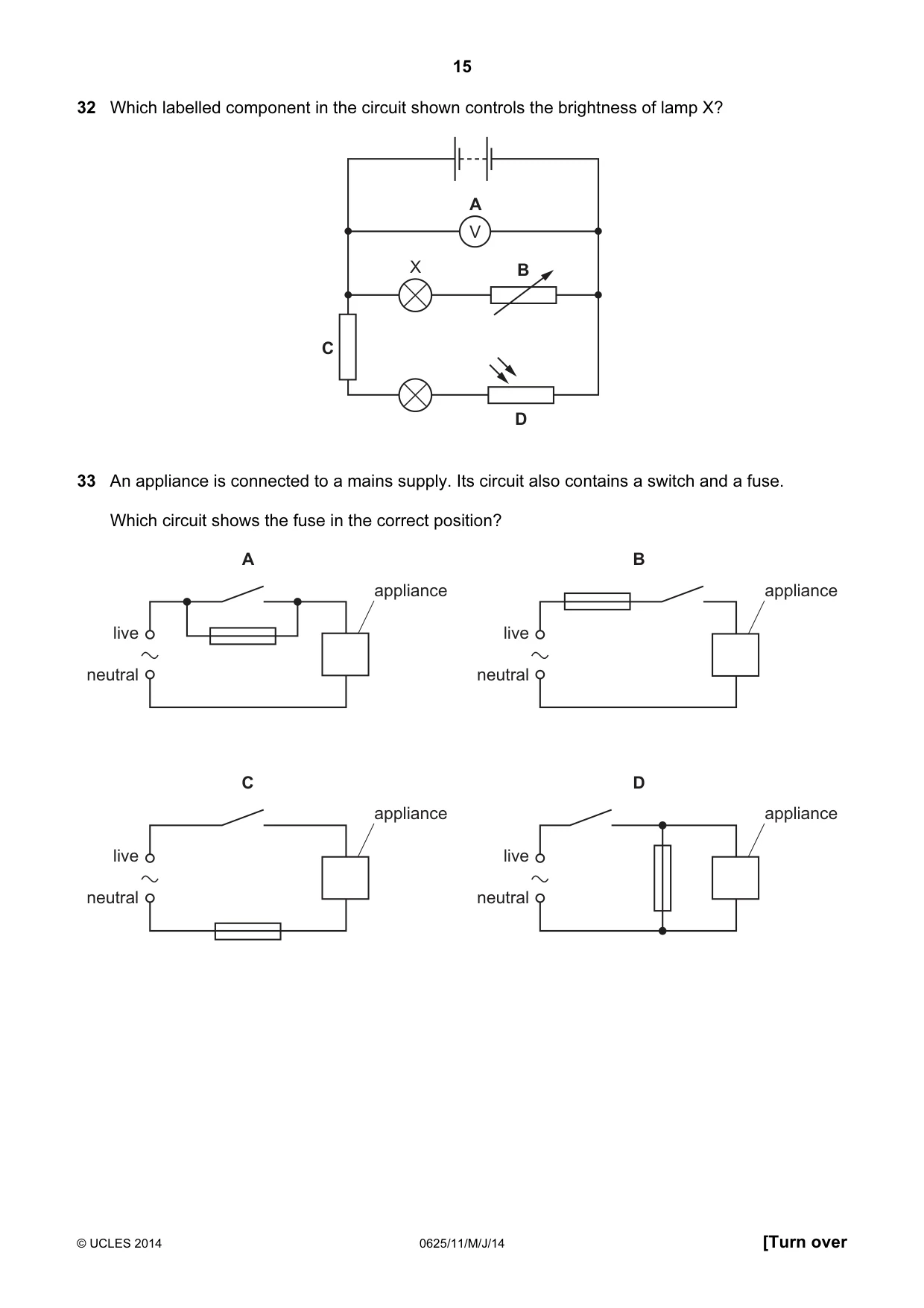 Cambridge IGCSE Physics 0625 2014 May/June Paper 1 · Variant 1 question paper, page 15 of 20