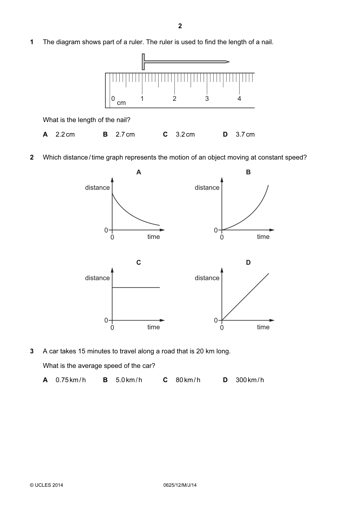 Cambridge IGCSE Physics 0625 2014 May/June Paper 1 · Variant 2 question paper, page 2 of 20