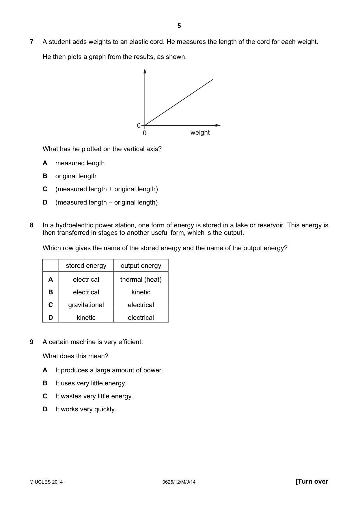Cambridge IGCSE Physics 0625 2014 May/June Paper 1 · Variant 2 question paper, page 5 of 20