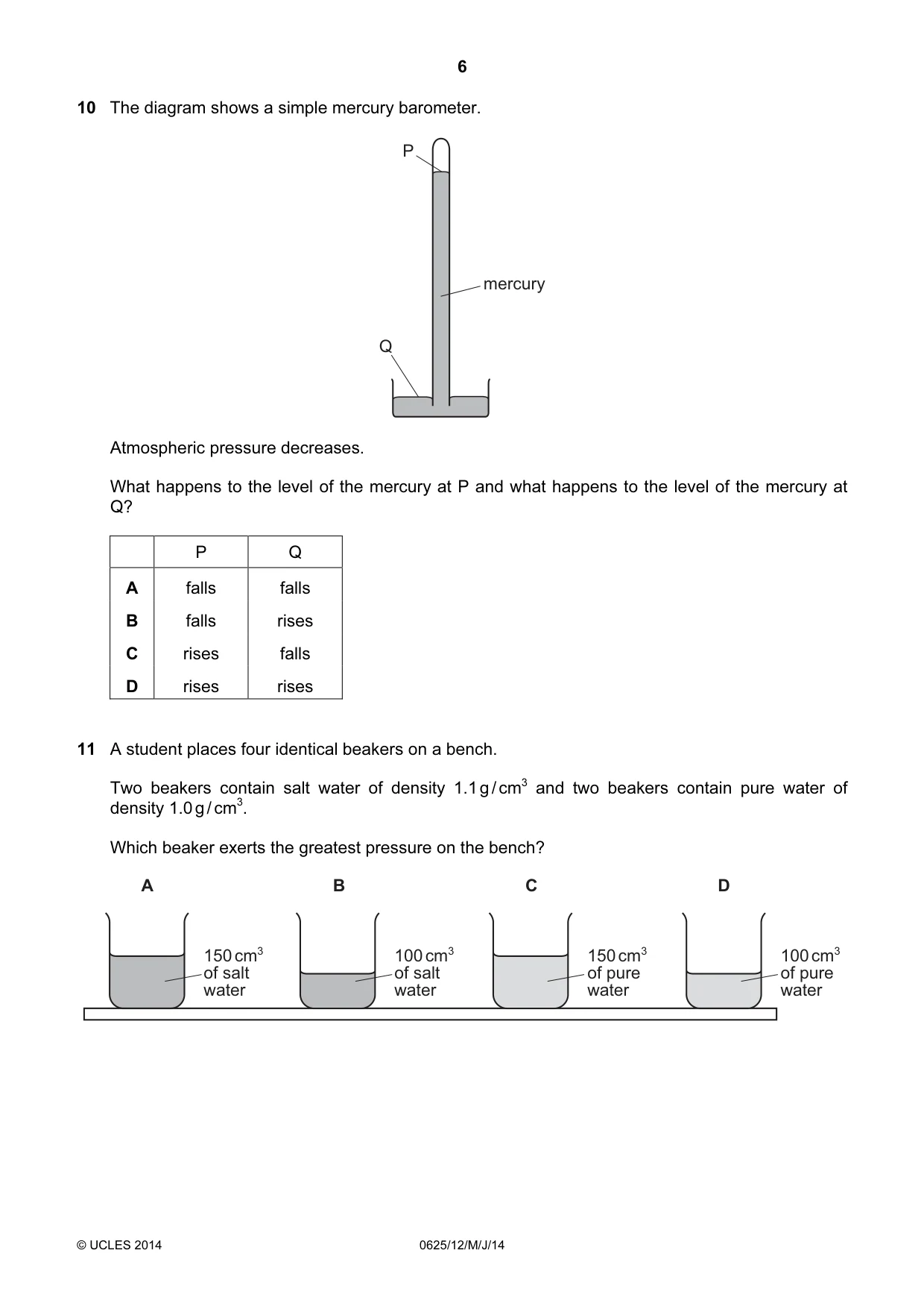 Cambridge IGCSE Physics 0625 2014 May/June Paper 1 · Variant 2 question paper, page 6 of 20