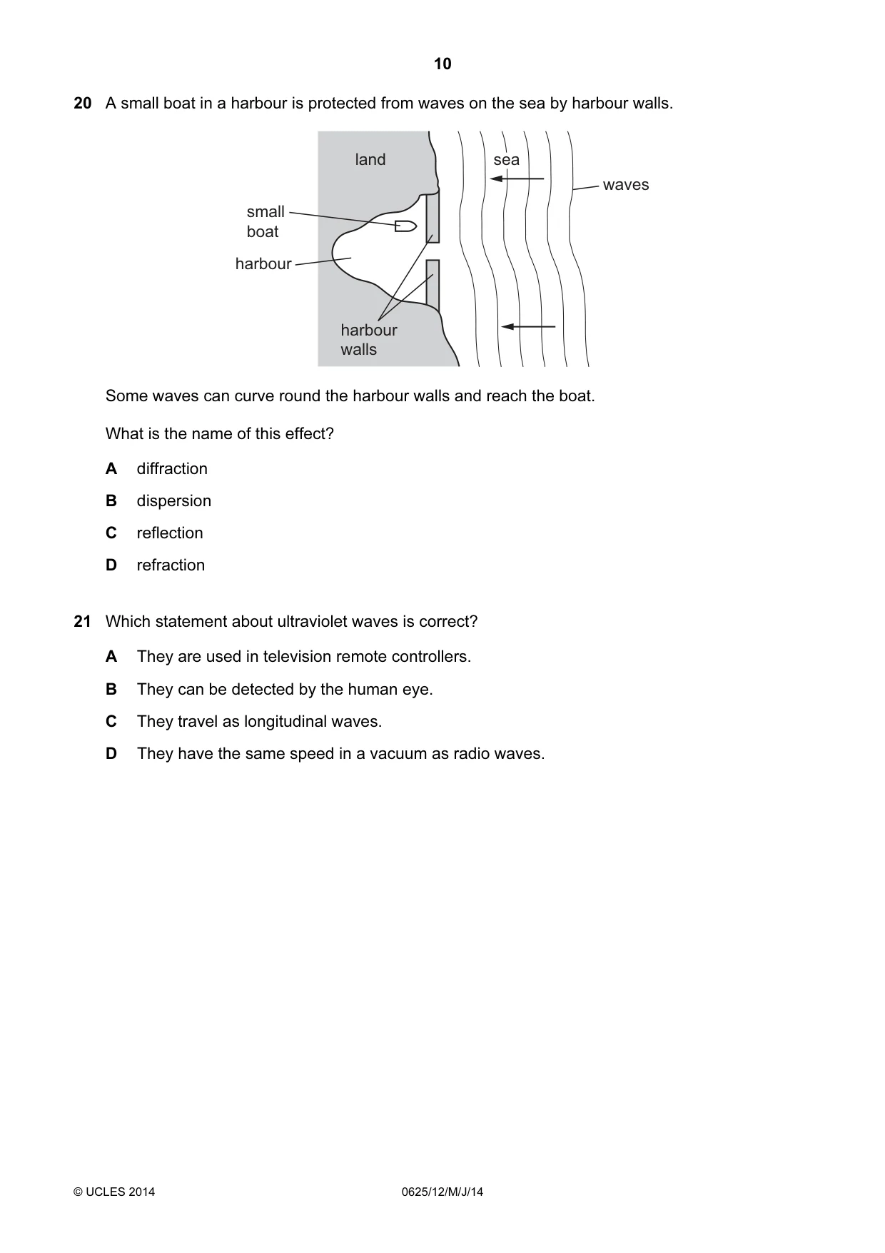 Cambridge IGCSE Physics 0625 2014 May/June Paper 1 · Variant 2 question paper, page 10 of 20