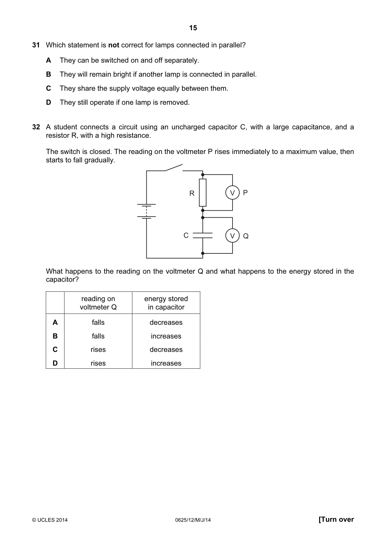 Cambridge IGCSE Physics 0625 2014 May/June Paper 1 · Variant 2 question paper, page 15 of 20