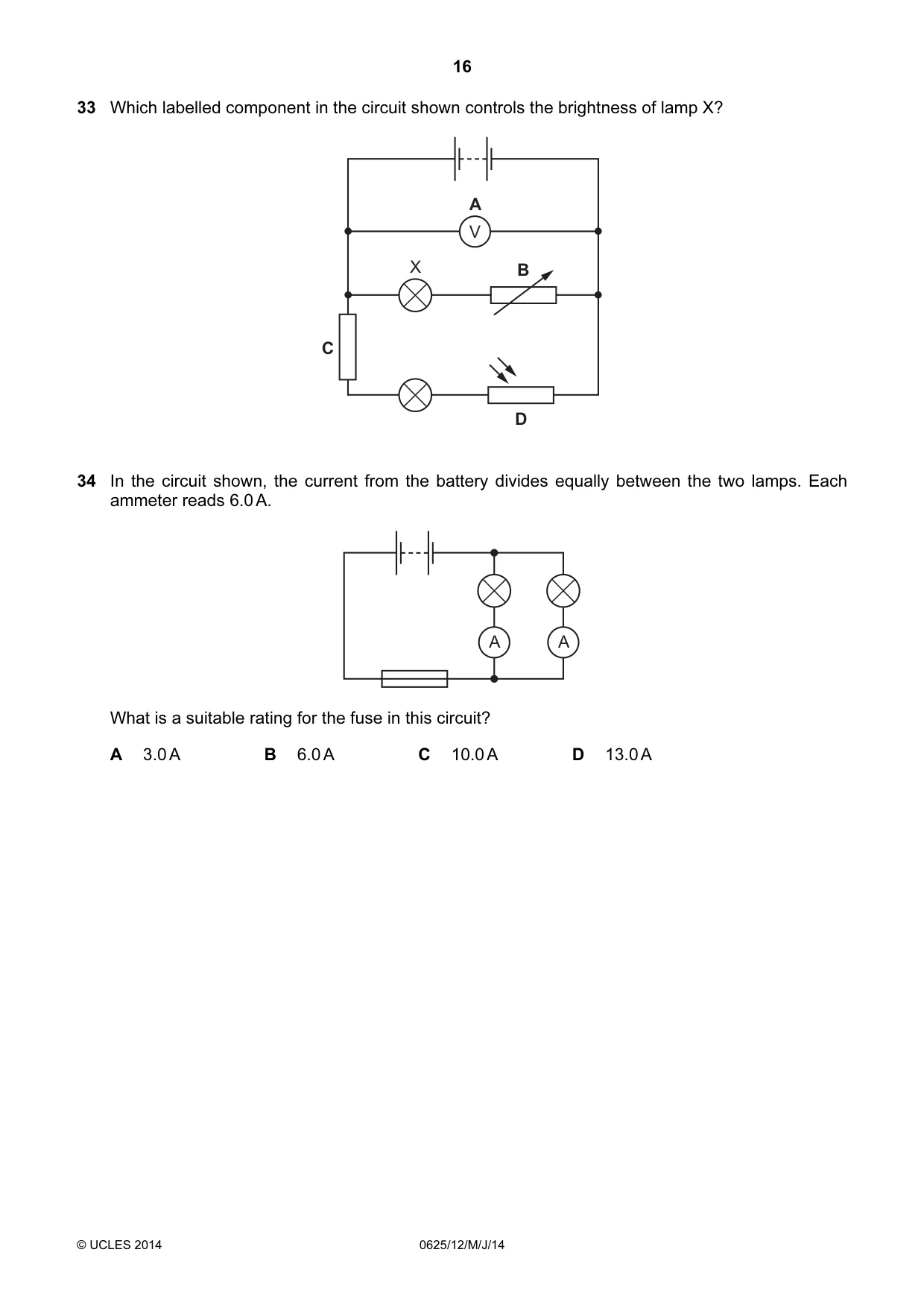 Cambridge IGCSE Physics 0625 2014 May/June Paper 1 · Variant 2 question paper, page 16 of 20