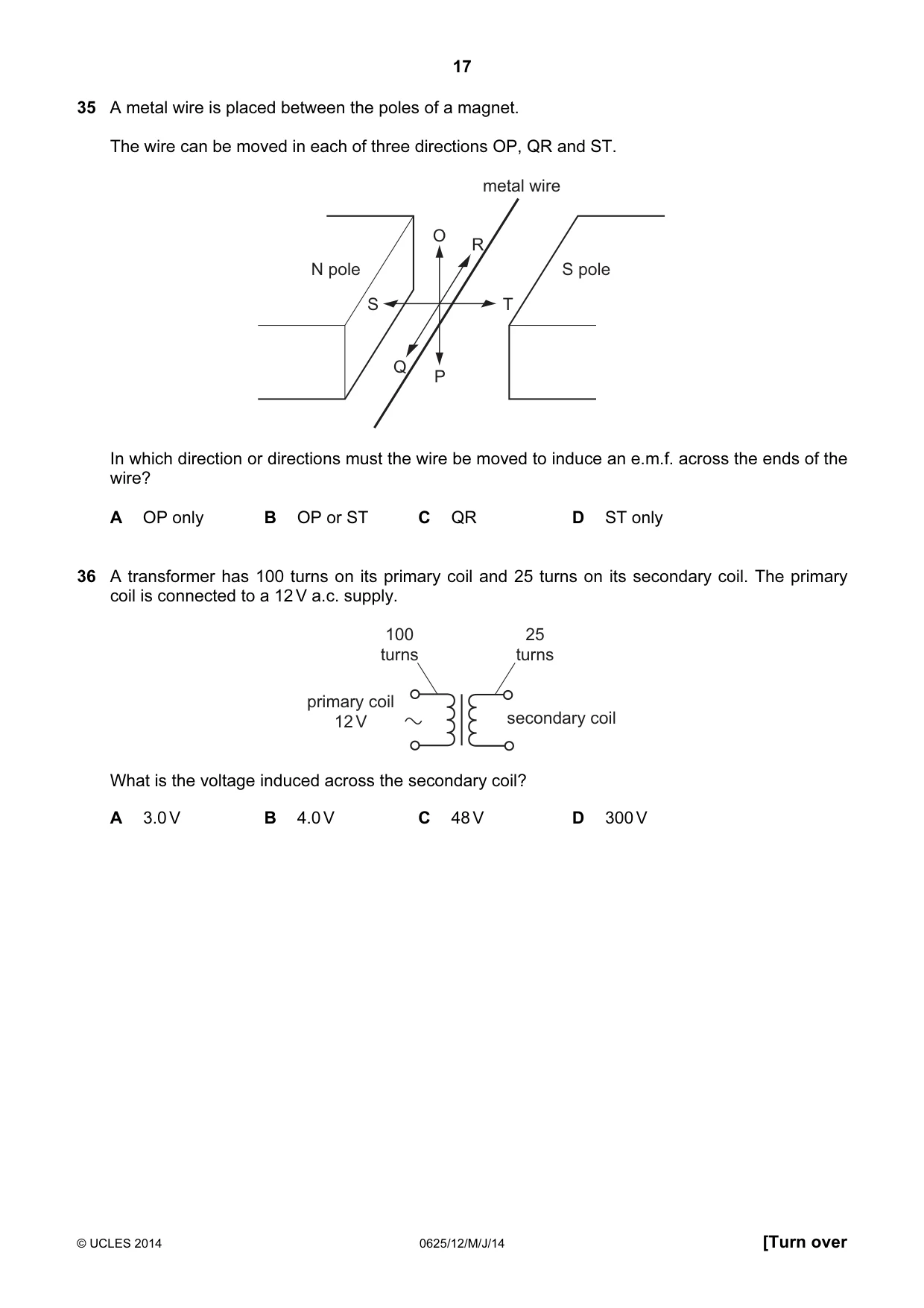 Cambridge IGCSE Physics 0625 2014 May/June Paper 1 · Variant 2 question paper, page 17 of 20