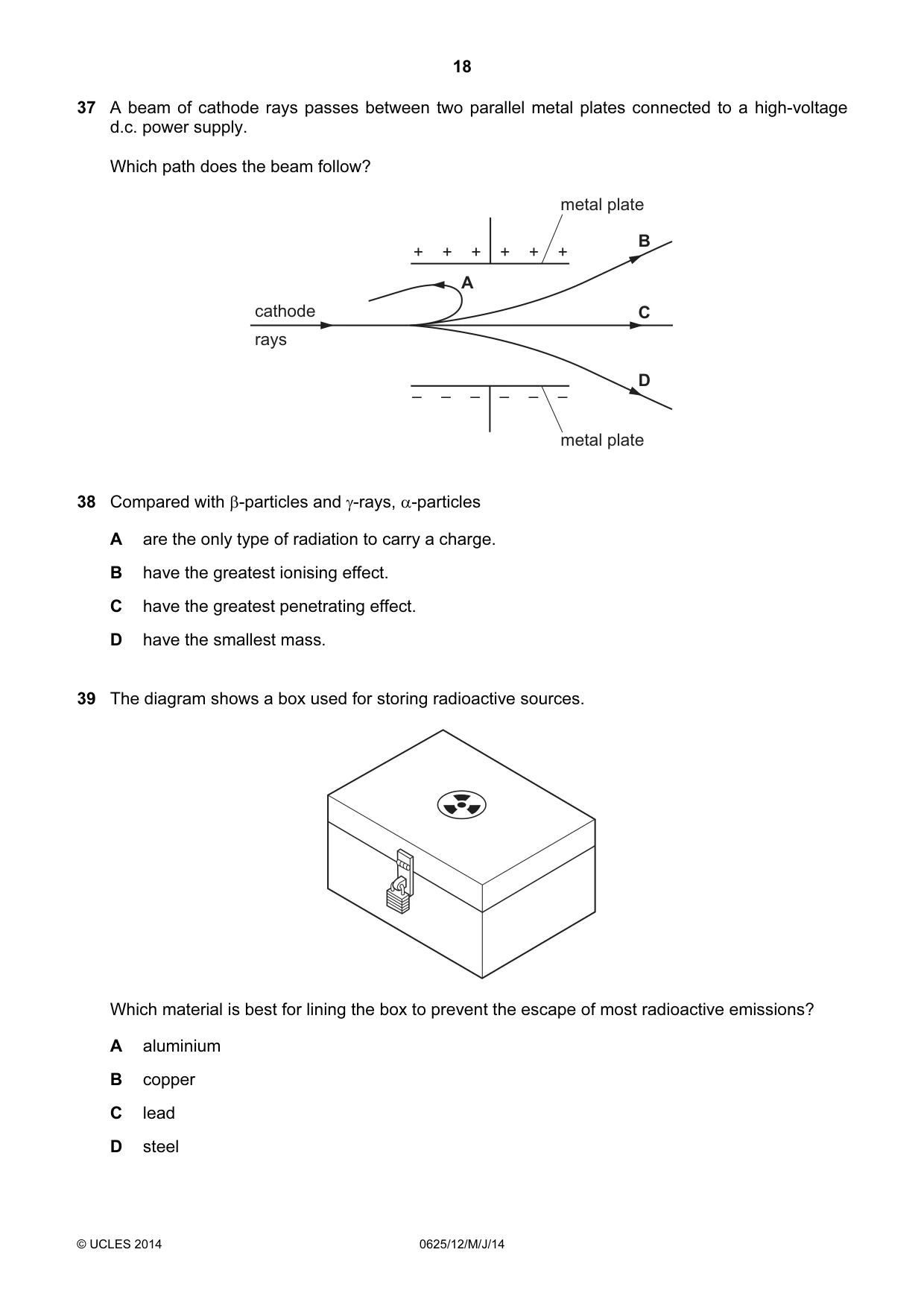 Cambridge IGCSE Physics 0625 2014 May/June Paper 1 · Variant 2 question paper, page 18 of 20