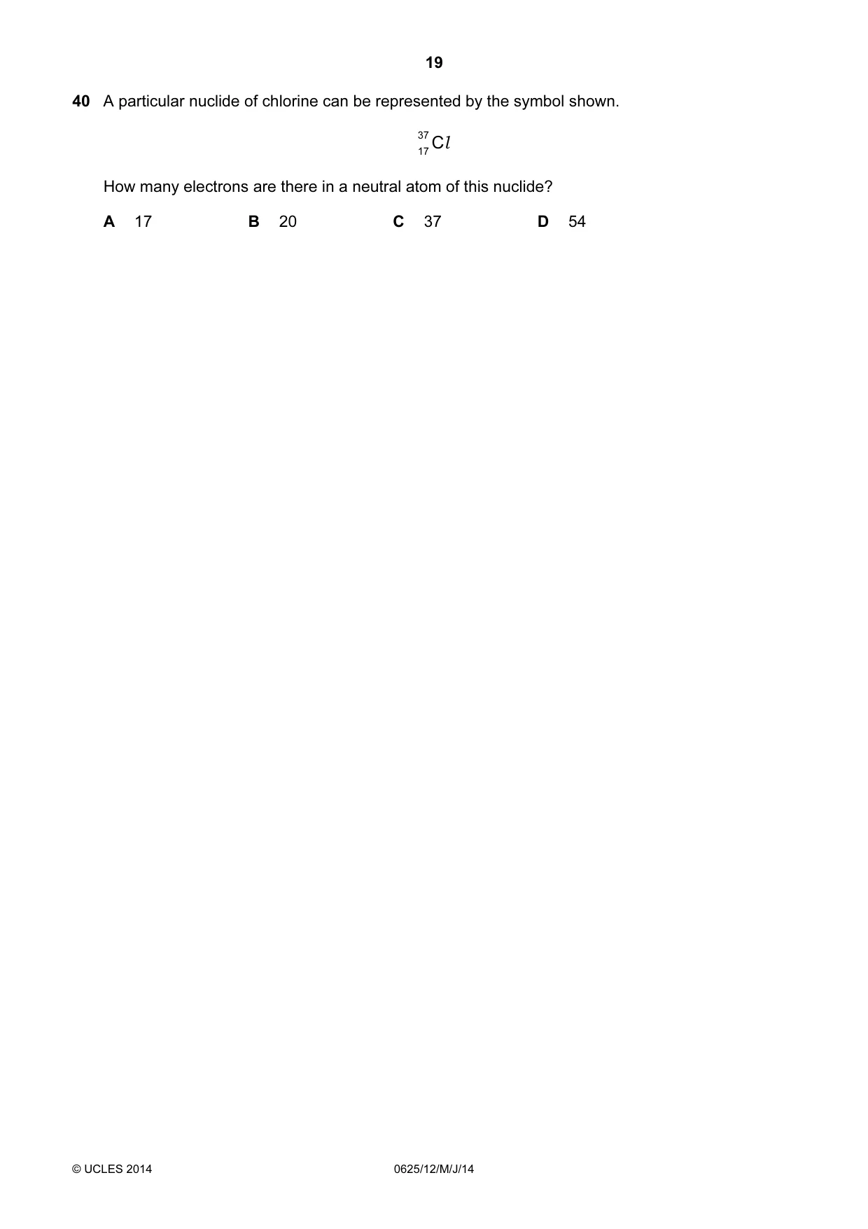 Cambridge IGCSE Physics 0625 2014 May/June Paper 1 · Variant 2 question paper, page 19 of 20