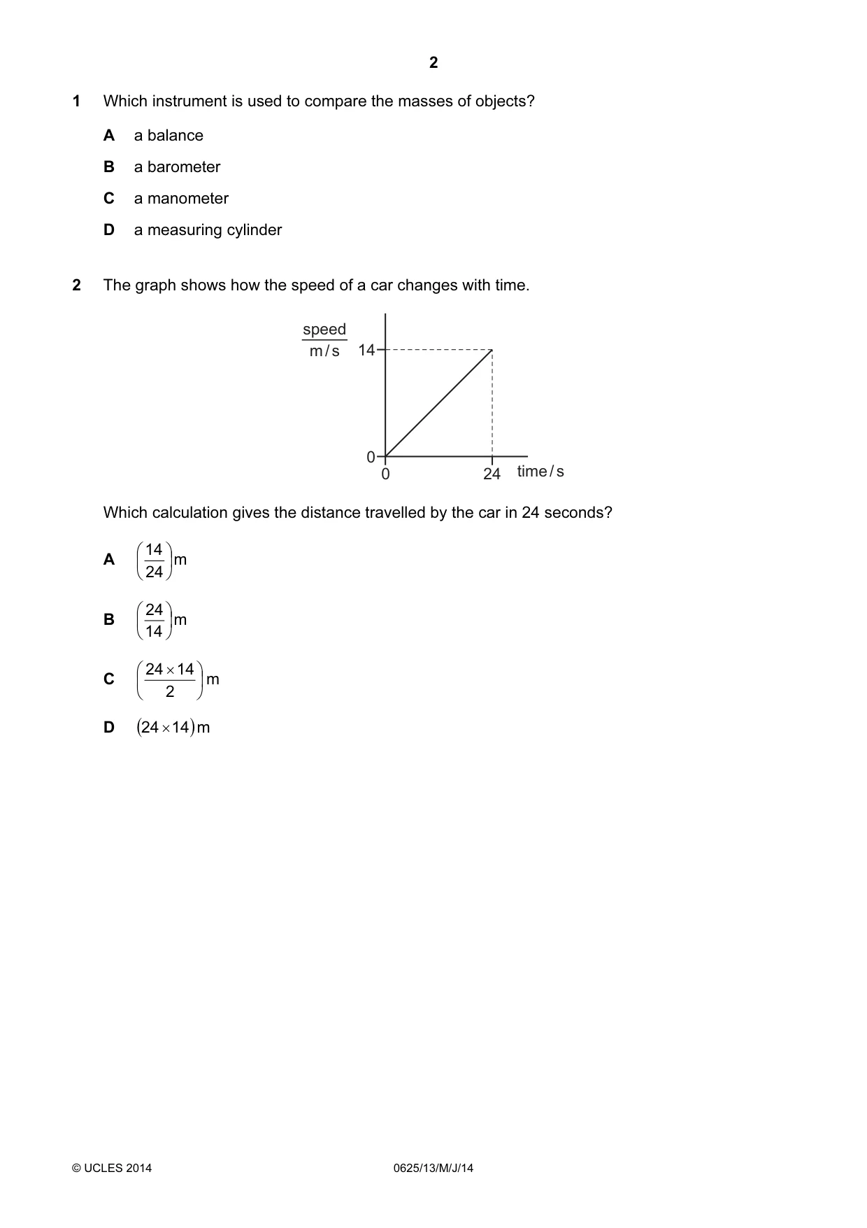 Cambridge IGCSE Physics 0625 2014 May/June Paper 1 · Variant 3 question paper, page 2 of 20