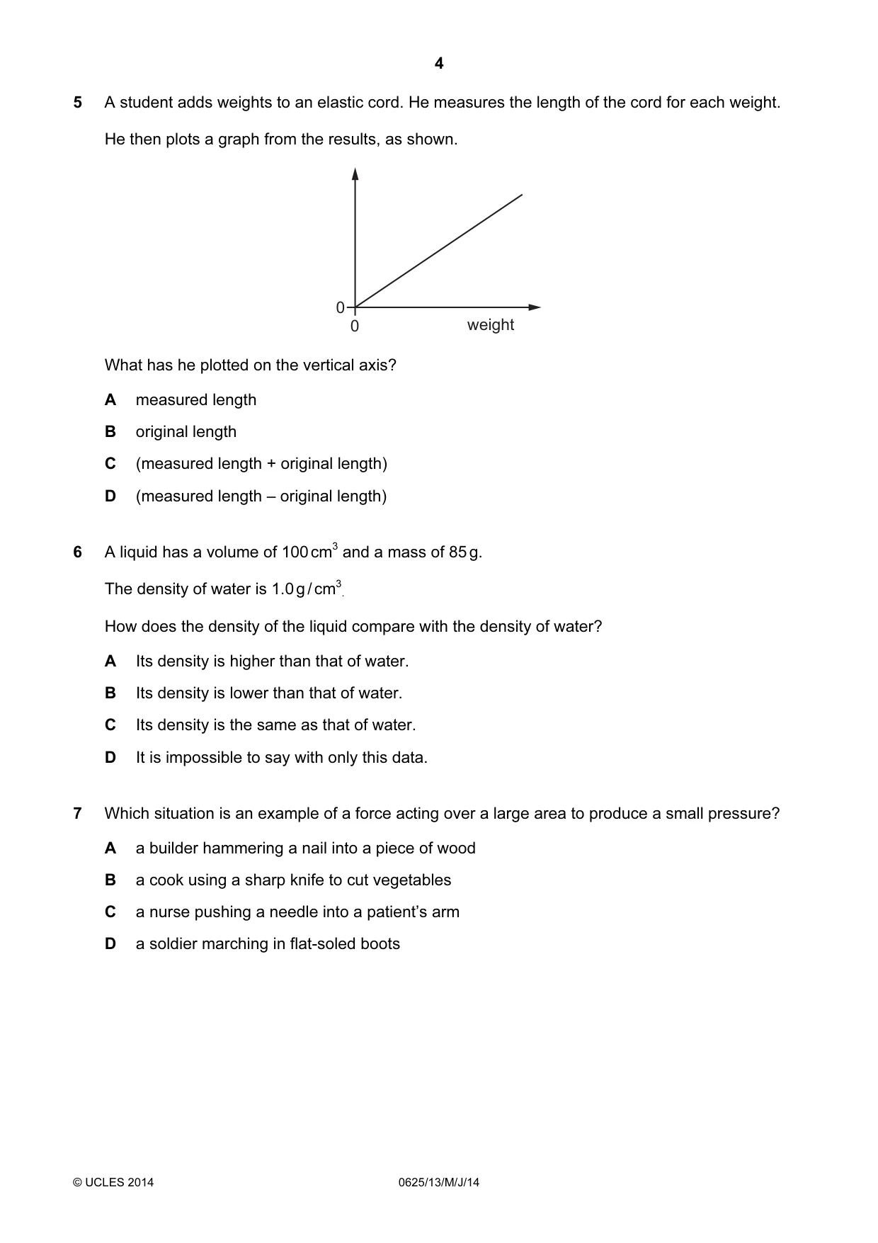 Cambridge IGCSE Physics 0625 2014 May/June Paper 1 · Variant 3 question paper, page 4 of 20