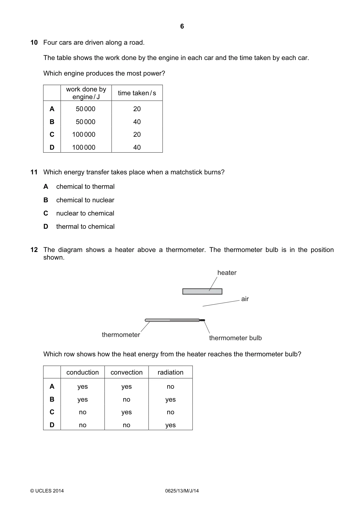 Cambridge IGCSE Physics 0625 2014 May/June Paper 1 · Variant 3 question paper, page 6 of 20