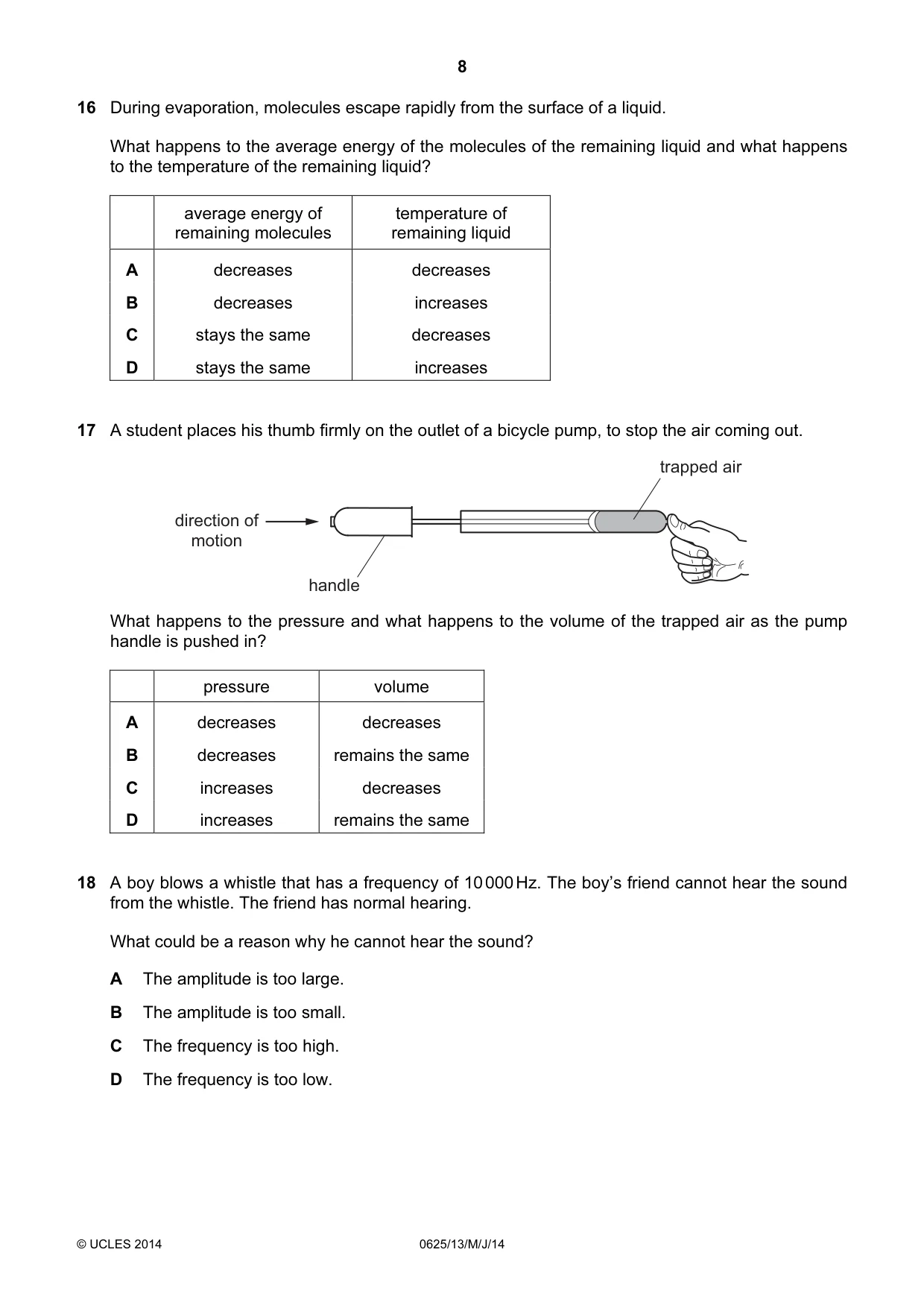 Cambridge IGCSE Physics 0625 2014 May/June Paper 1 · Variant 3 question paper, page 8 of 20