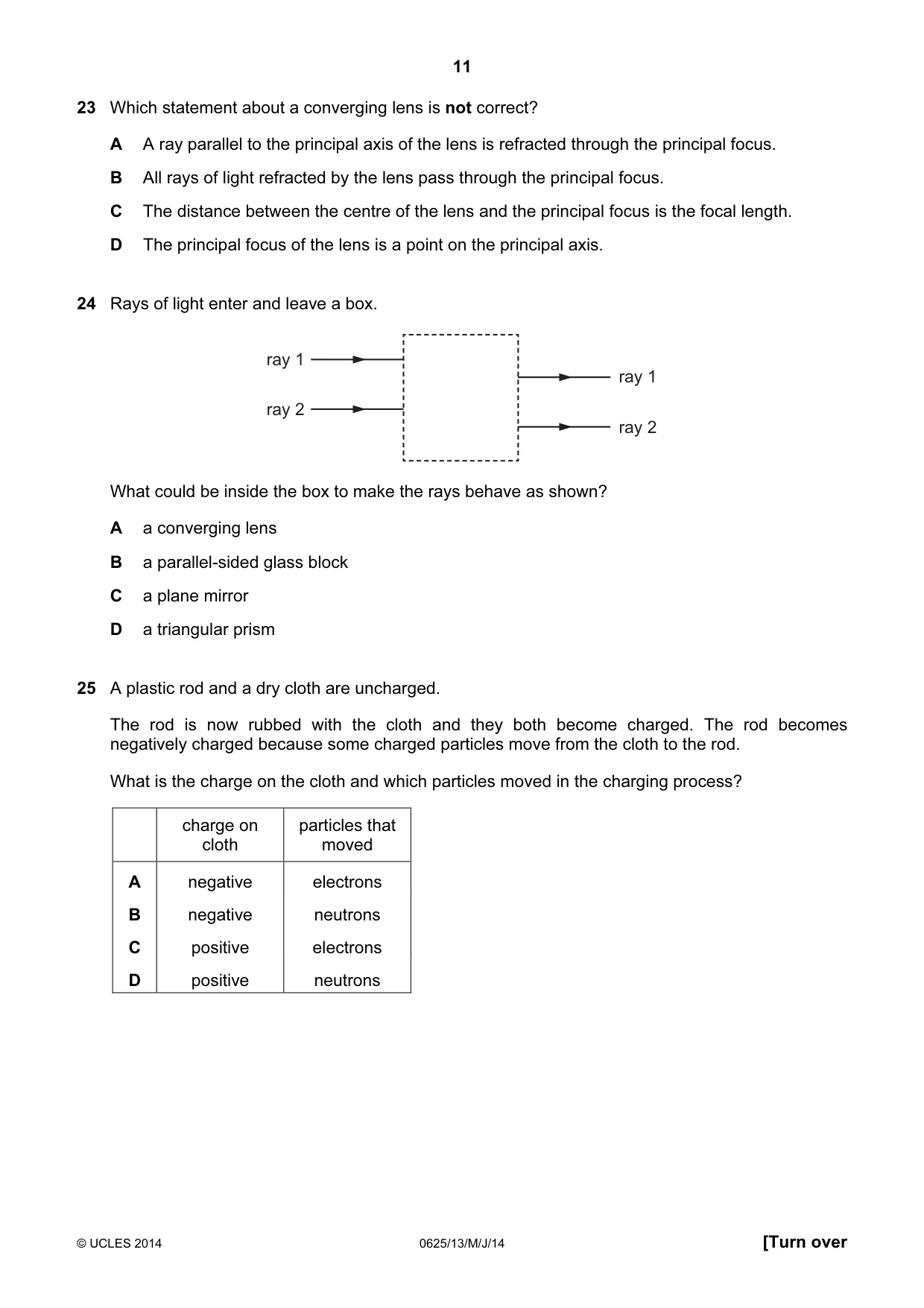 Cambridge IGCSE Physics 0625 2014 May/June Paper 1 · Variant 3 question paper, page 11 of 20