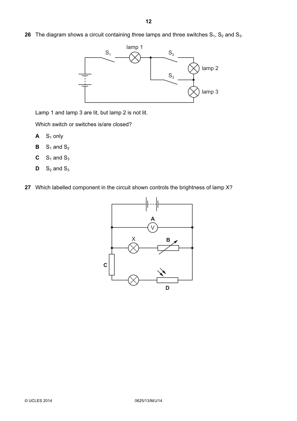 Cambridge IGCSE Physics 0625 2014 May/June Paper 1 · Variant 3 question paper, page 12 of 20