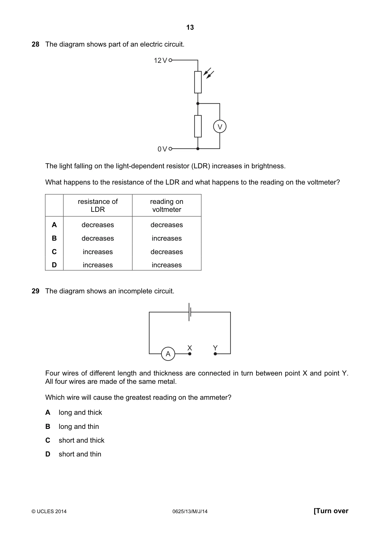 Cambridge IGCSE Physics 0625 2014 May/June Paper 1 · Variant 3 question paper, page 13 of 20