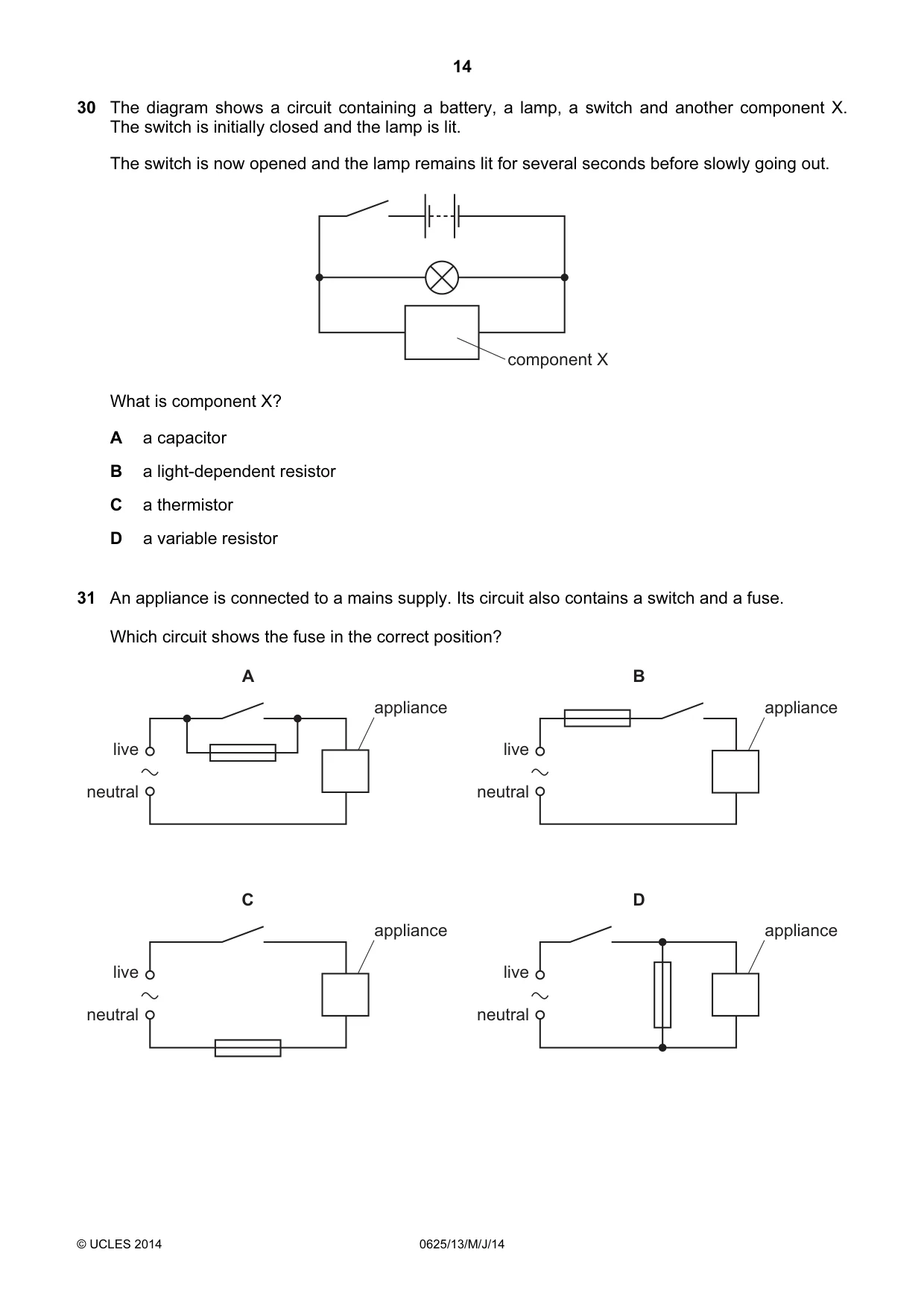 Cambridge IGCSE Physics 0625 2014 May/June Paper 1 · Variant 3 question paper, page 14 of 20