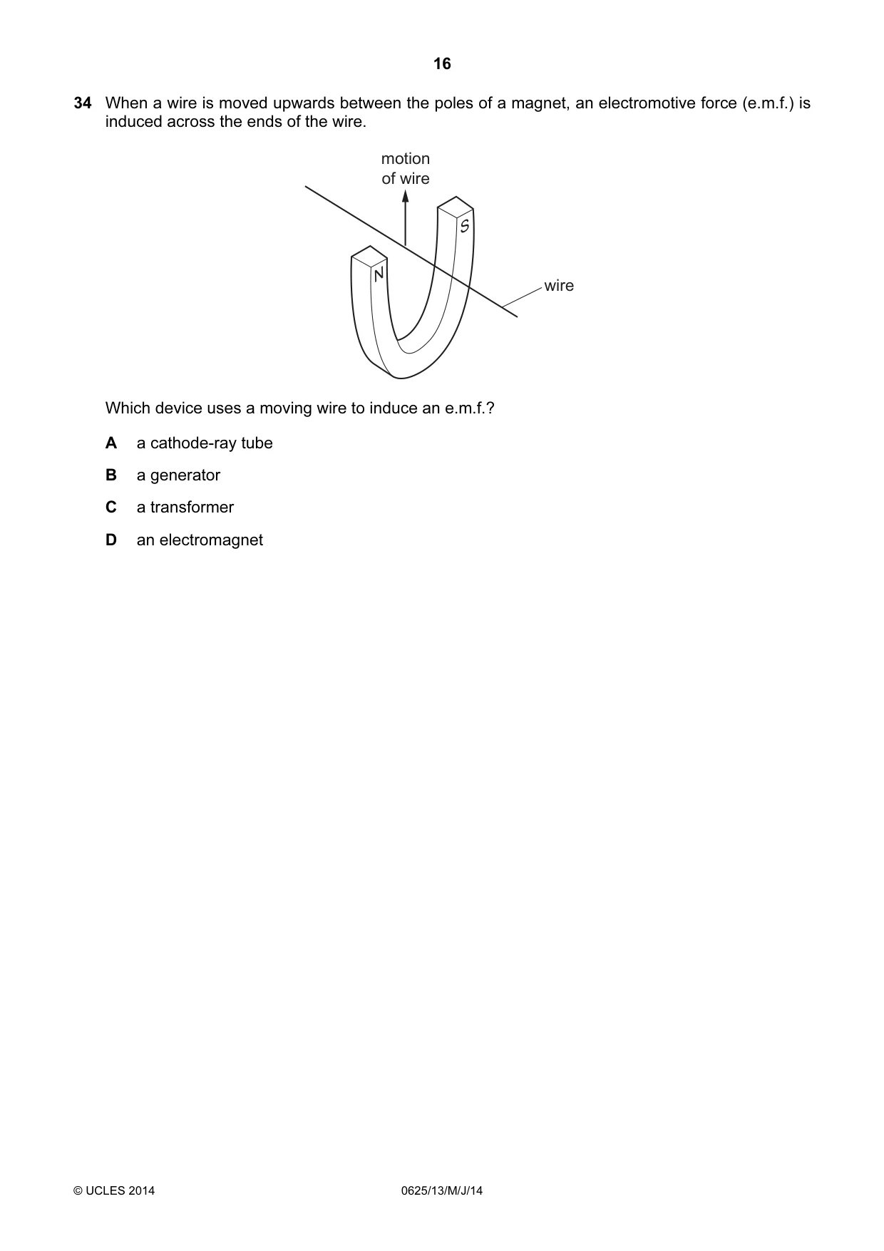 Cambridge IGCSE Physics 0625 2014 May/June Paper 1 · Variant 3 question paper, page 16 of 20