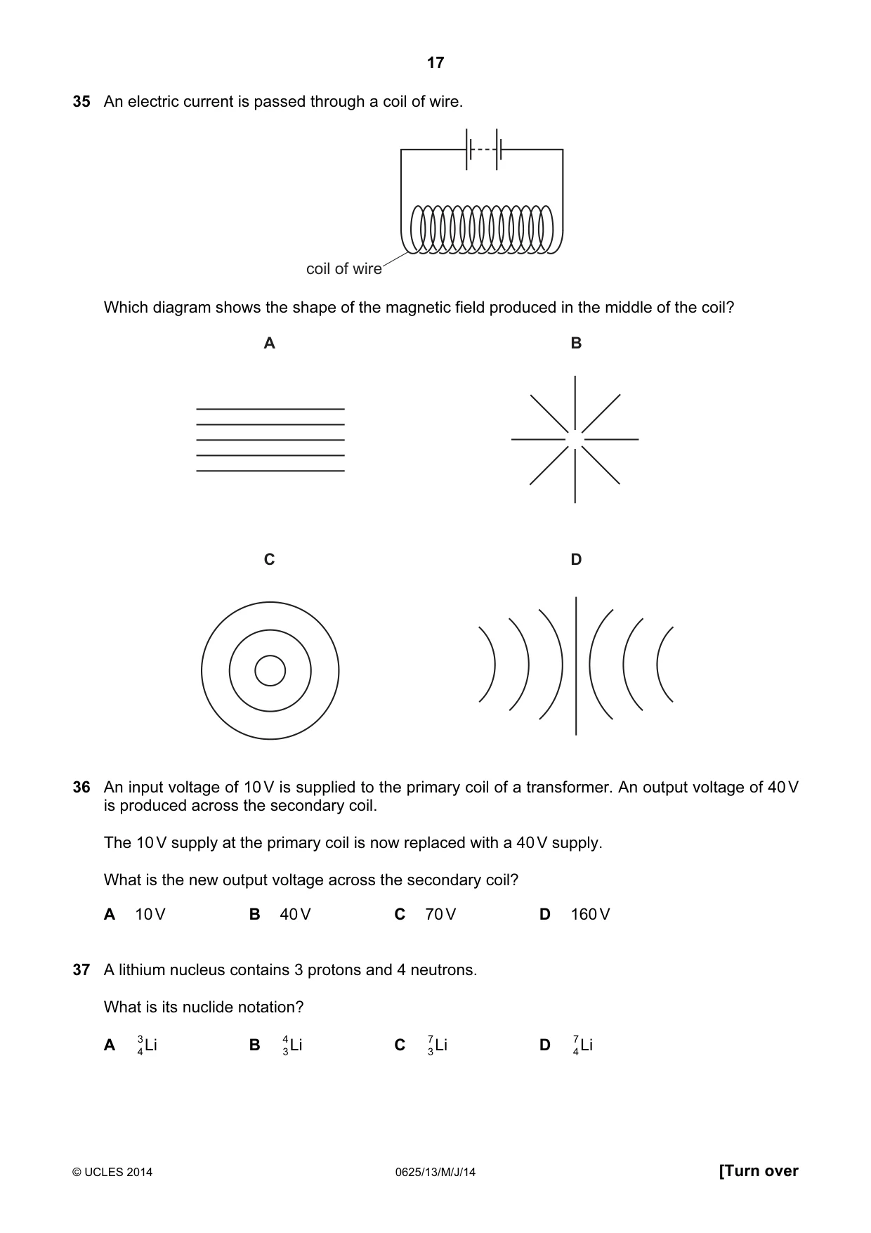 Cambridge IGCSE Physics 0625 2014 May/June Paper 1 · Variant 3 question paper, page 17 of 20