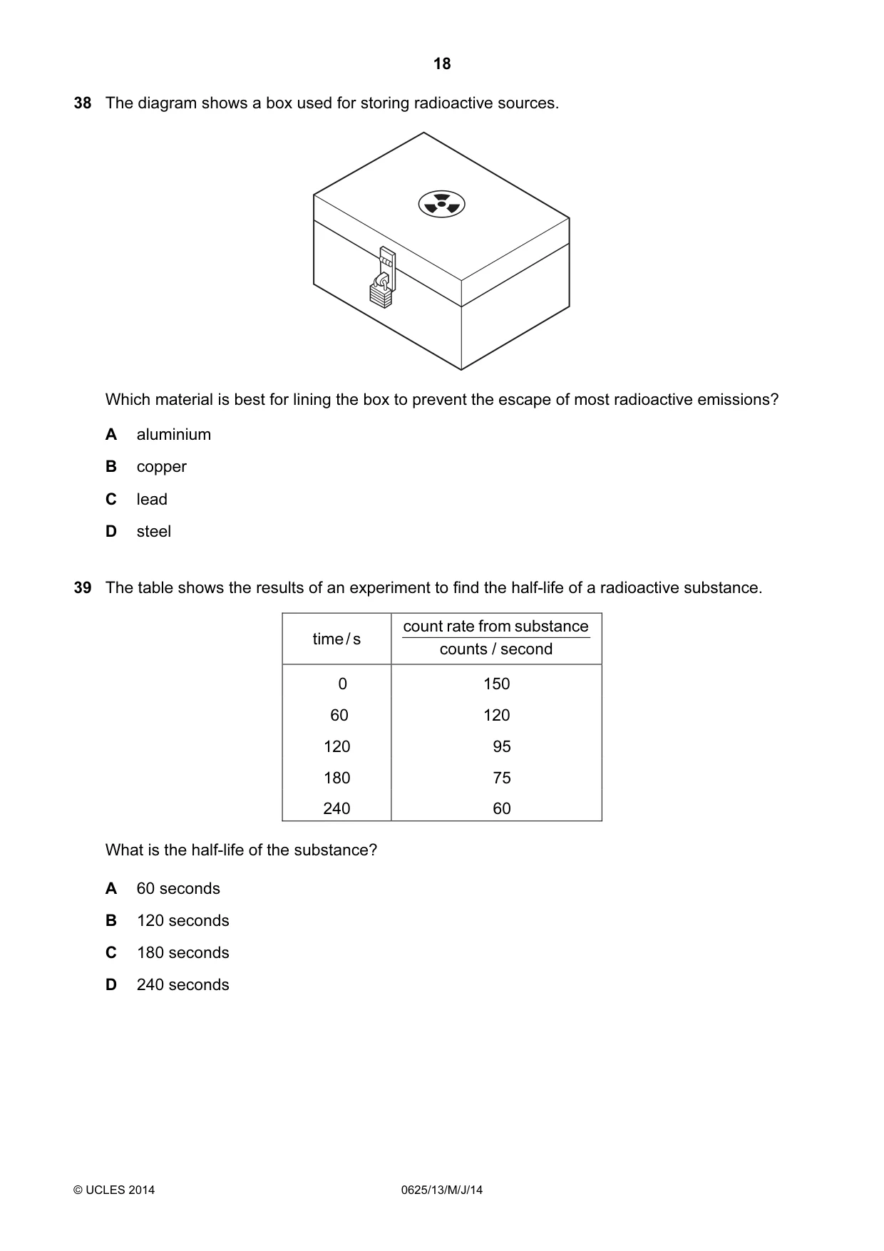 Cambridge IGCSE Physics 0625 2014 May/June Paper 1 · Variant 3 question paper, page 18 of 20