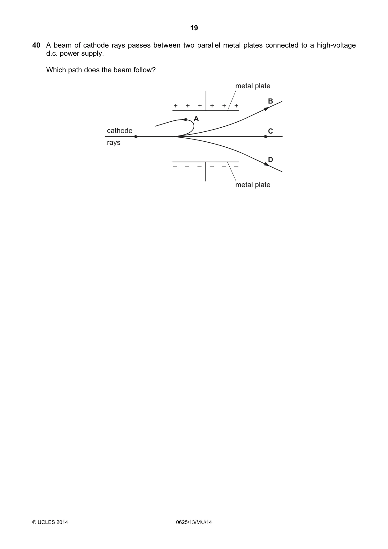 Cambridge IGCSE Physics 0625 2014 May/June Paper 1 · Variant 3 question paper, page 19 of 20