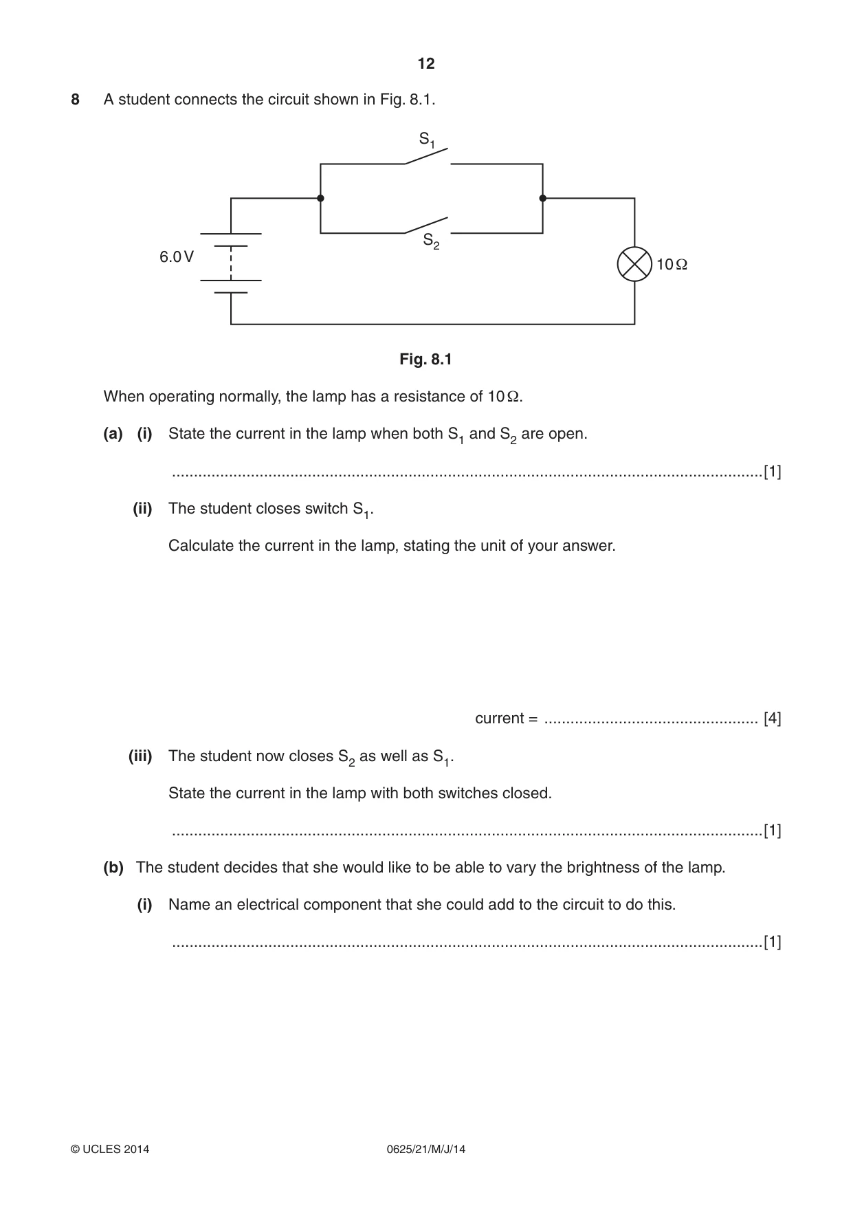 Cambridge IGCSE Physics 0625 2014 May/June Paper 2 · Variant 1 question paper, page 12 of 16