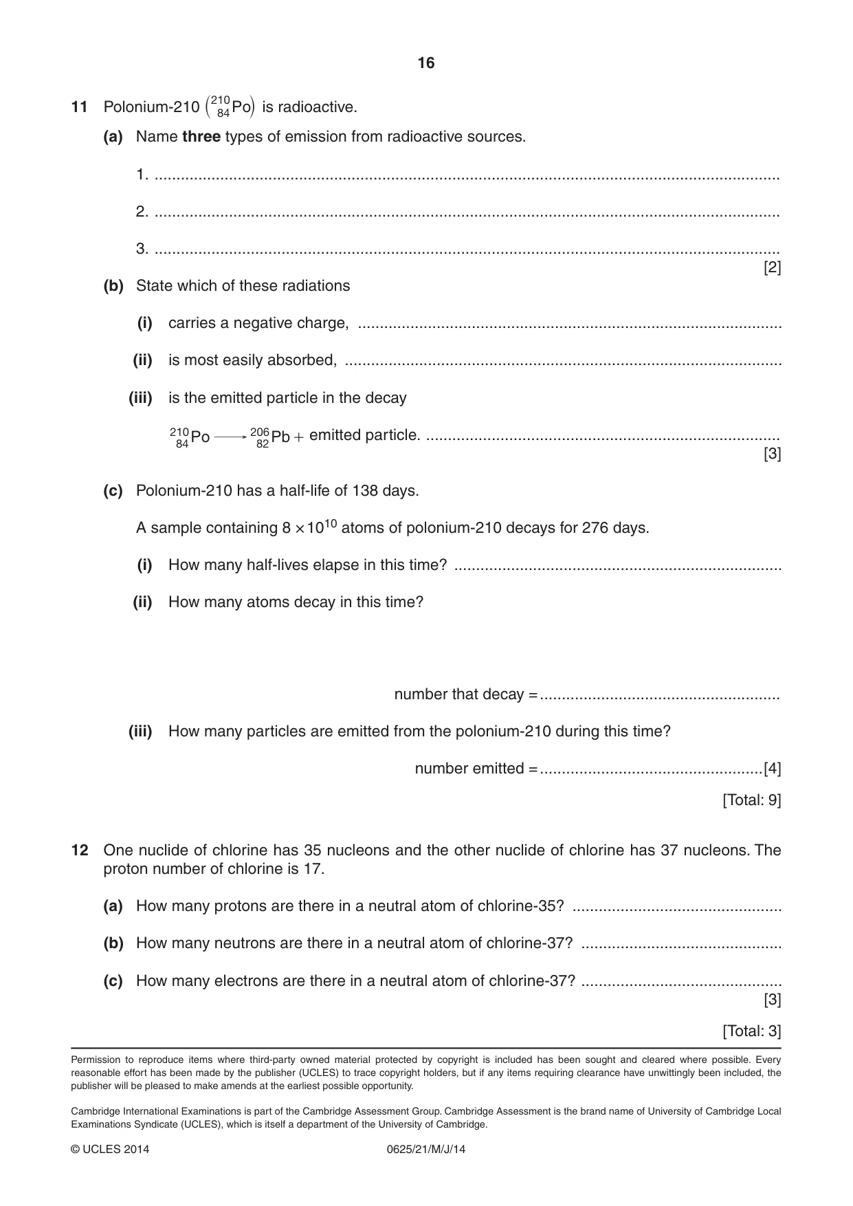 Cambridge IGCSE Physics 0625 2014 May/June Paper 2 · Variant 1 question paper, page 16 of 16