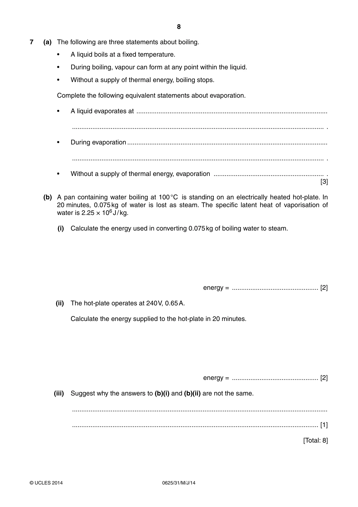 Cambridge IGCSE Physics 0625 2014 May/June Paper 3 · Variant 1 question paper, page 8 of 12
