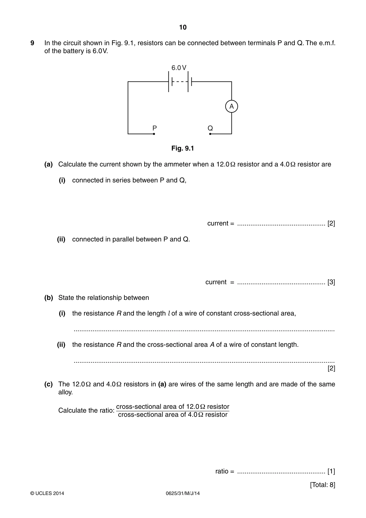 Cambridge IGCSE Physics 0625 2014 May/June Paper 3 · Variant 1 question paper, page 10 of 12