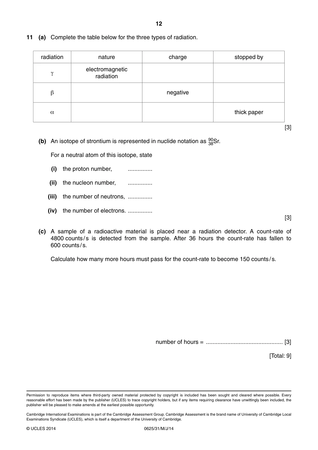 Cambridge IGCSE Physics 0625 2014 May/June Paper 3 · Variant 1 question paper, page 12 of 12