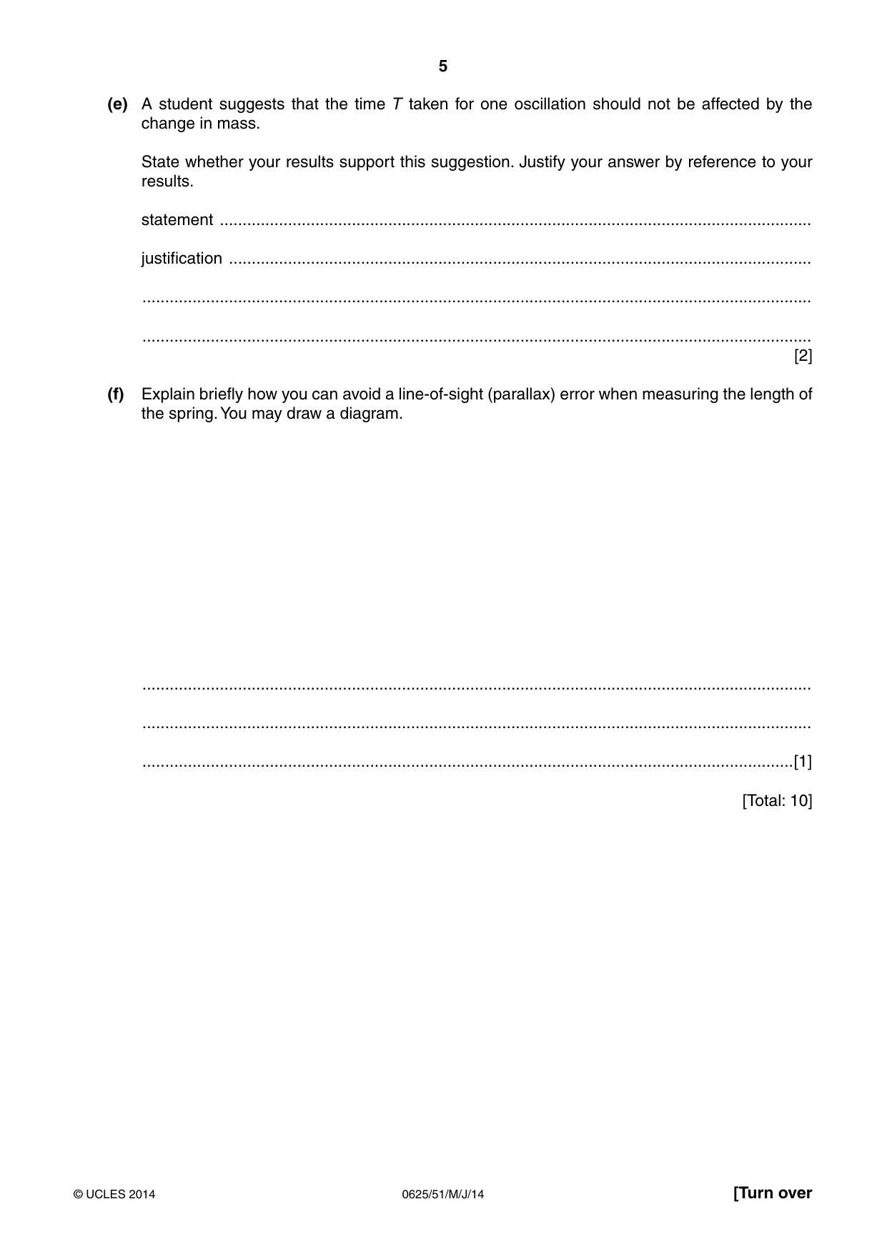 Cambridge IGCSE Physics 0625 2014 May/June Paper 5 · Variant 1 question paper, page 5 of 12