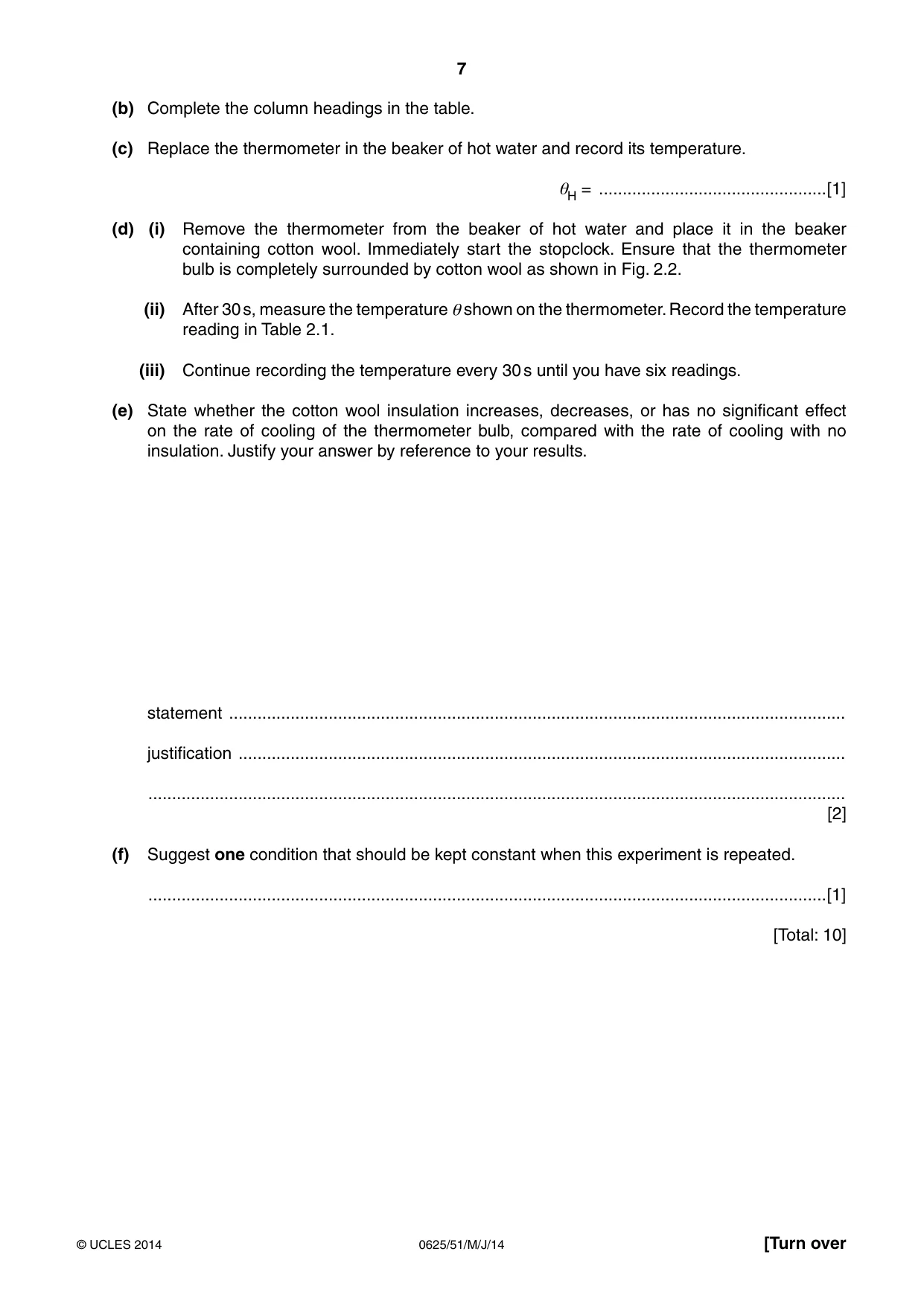 Cambridge IGCSE Physics 0625 2014 May/June Paper 5 · Variant 1 question paper, page 7 of 12