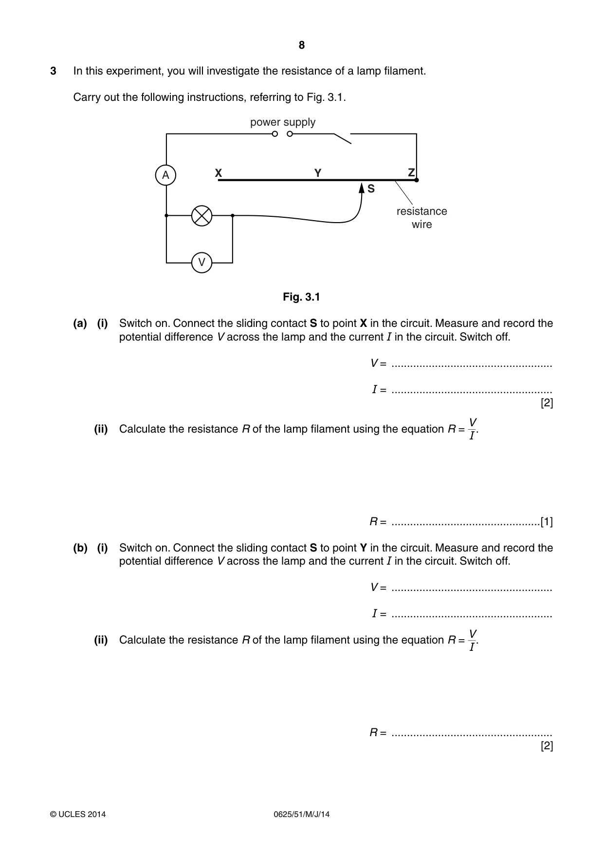 Cambridge IGCSE Physics 0625 2014 May/June Paper 5 · Variant 1 question paper, page 8 of 12