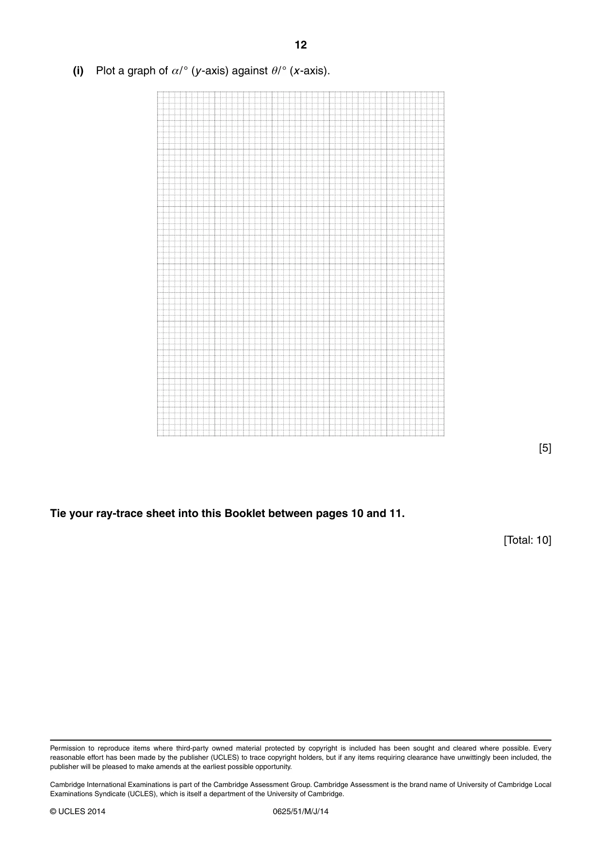 Cambridge IGCSE Physics 0625 2014 May/June Paper 5 · Variant 1 question paper, page 12 of 12