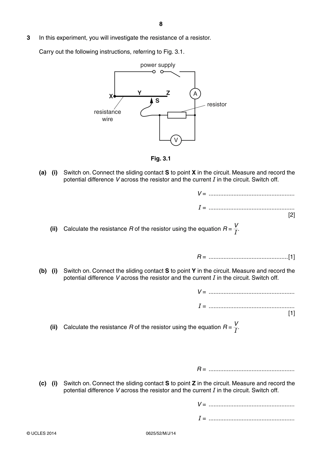 Cambridge IGCSE Physics 0625 2014 May/June Paper 5 · Variant 2 question paper, page 8 of 12