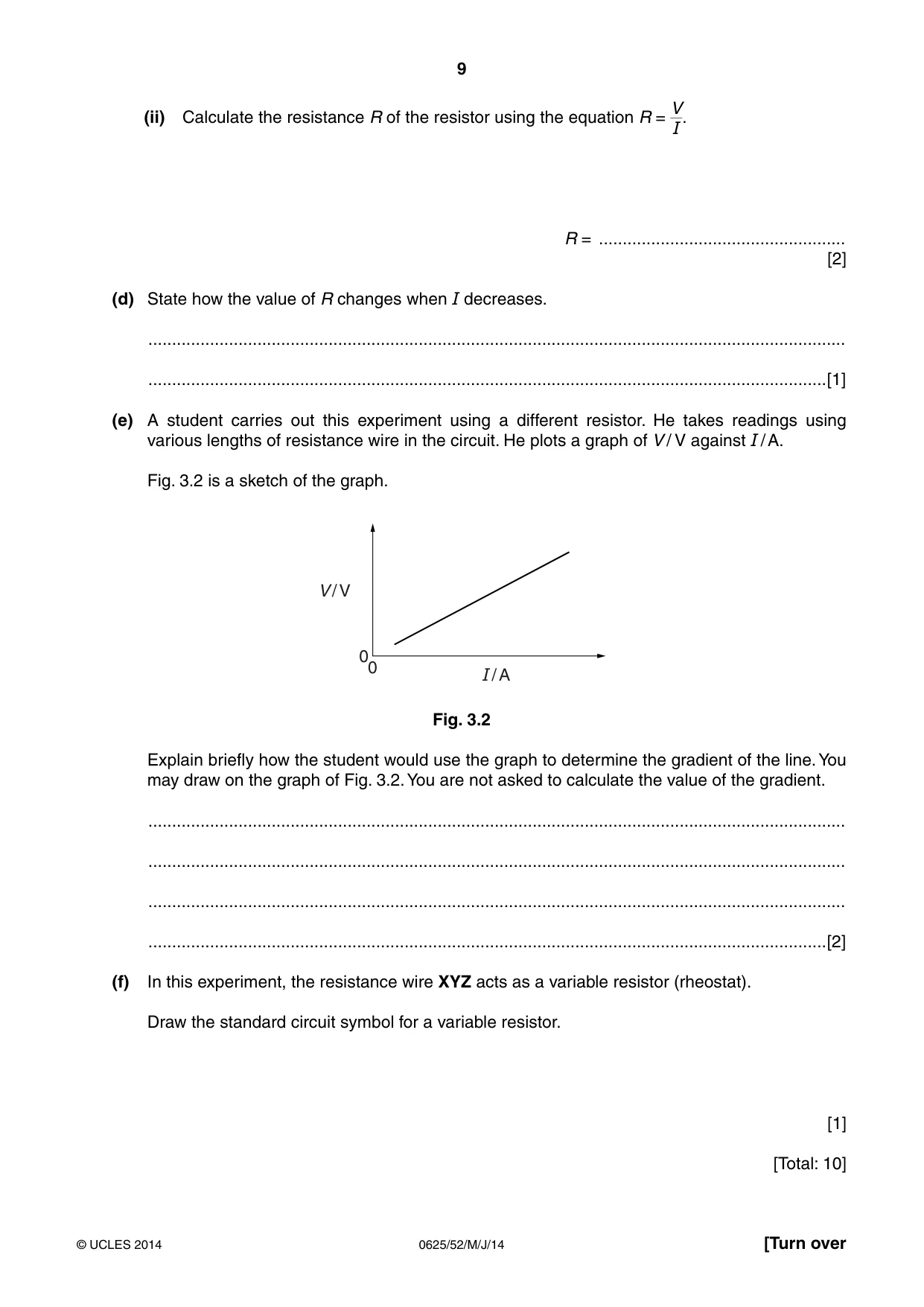 Cambridge IGCSE Physics 0625 2014 May/June Paper 5 · Variant 2 question paper, page 9 of 12