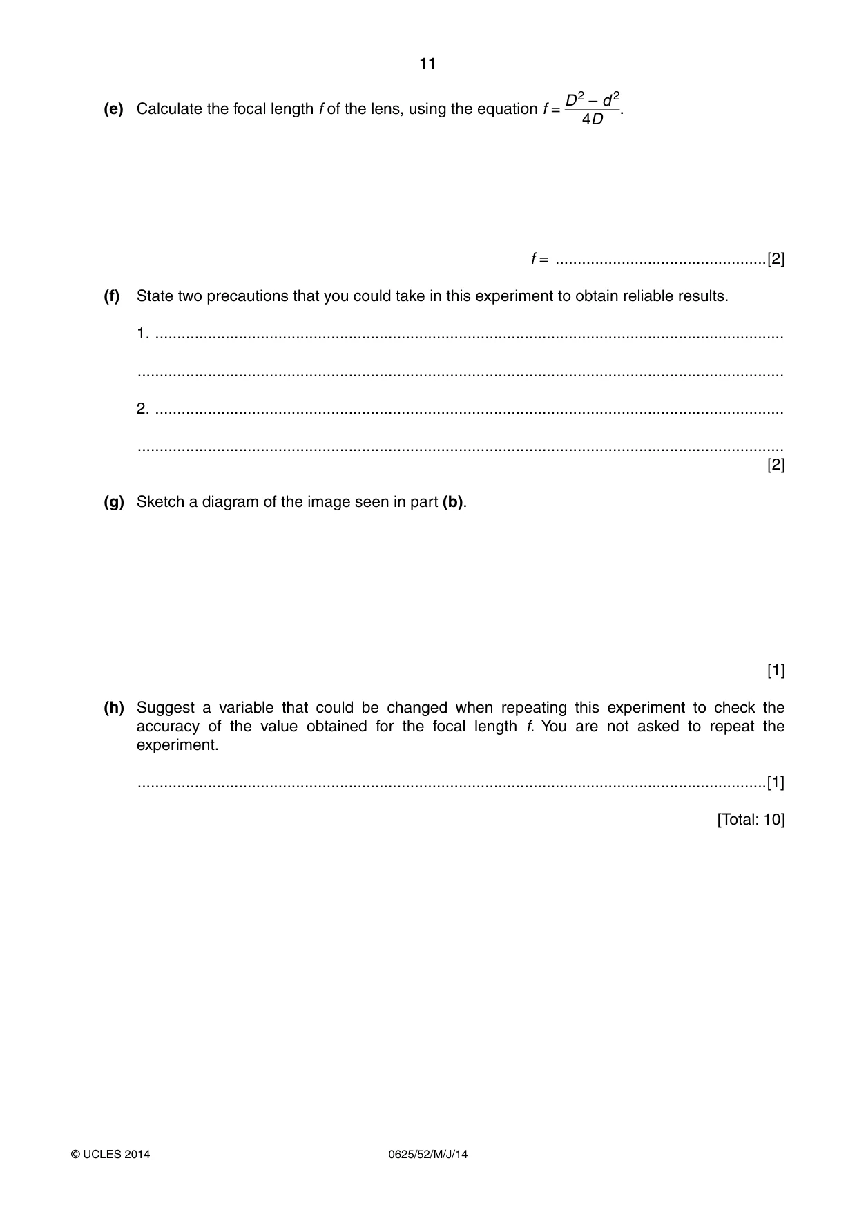 Cambridge IGCSE Physics 0625 2014 May/June Paper 5 · Variant 2 question paper, page 11 of 12