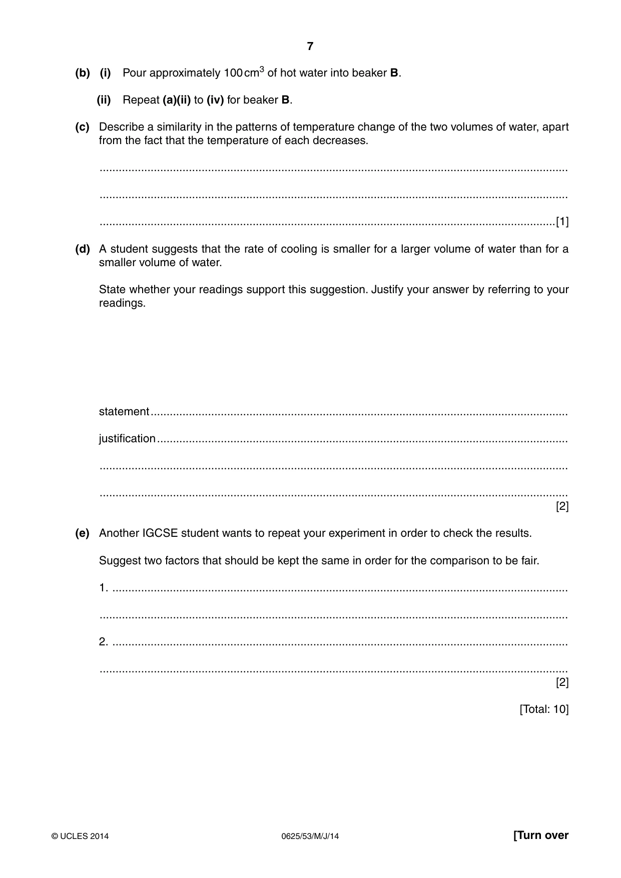Cambridge IGCSE Physics 0625 2014 May/June Paper 5 · Variant 3 question paper, page 7 of 12