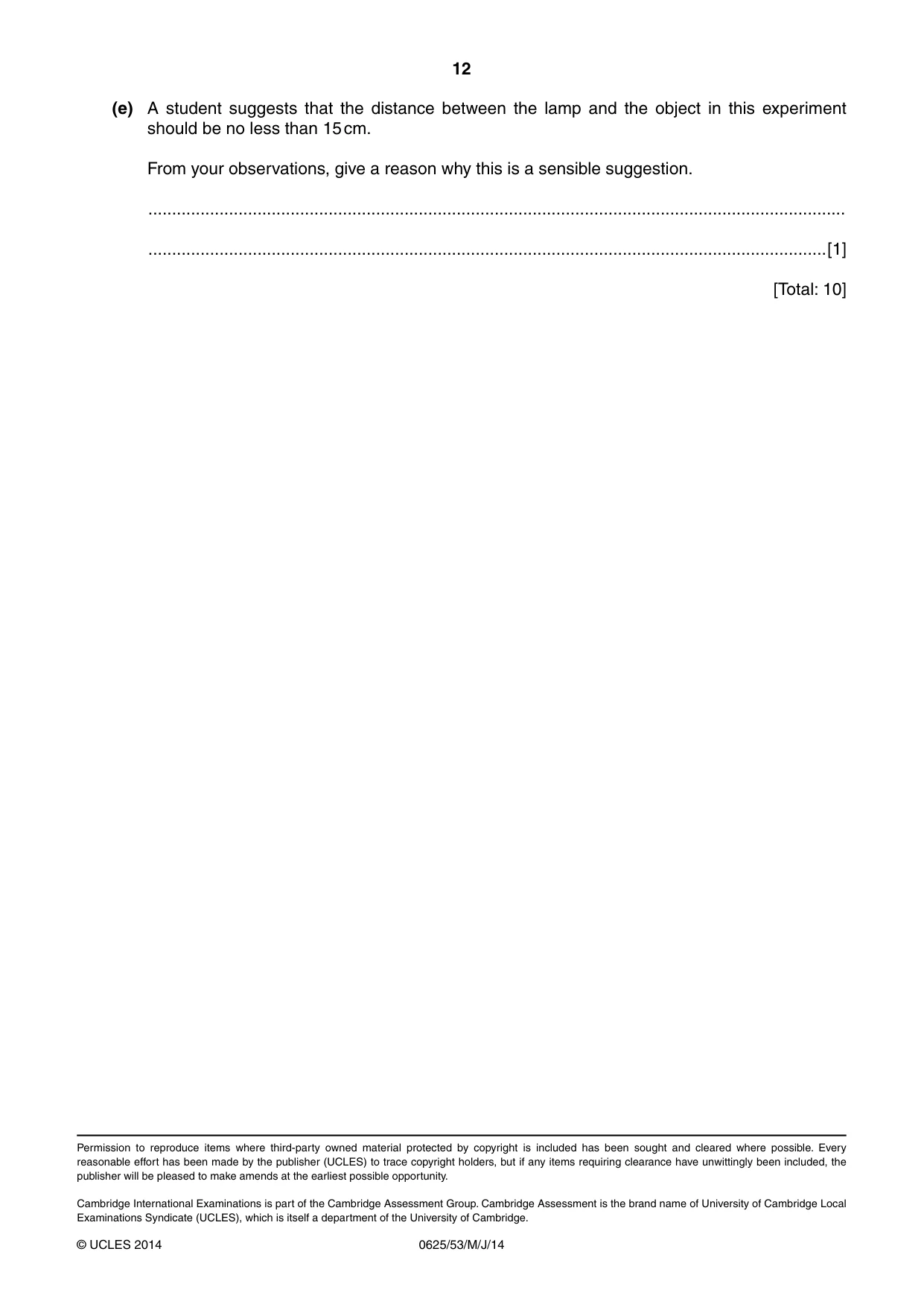 Cambridge IGCSE Physics 0625 2014 May/June Paper 5 · Variant 3 question paper, page 12 of 12